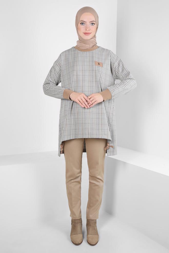 Hijab clothing GREEN PLAID PATTERNED TUNIC 44297 - ALVİNA