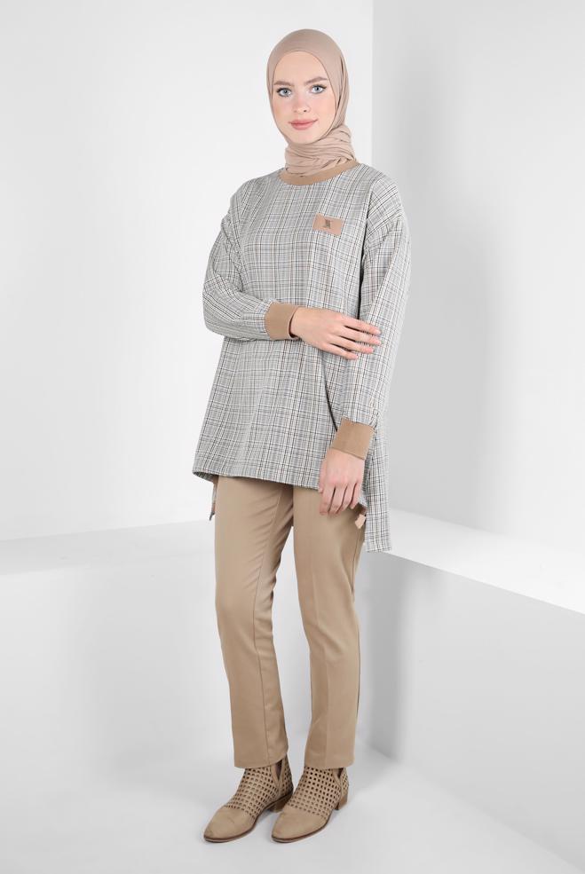 Hijab clothing GREEN PLAID PATTERNED TUNIC 44297 - ALVİNA