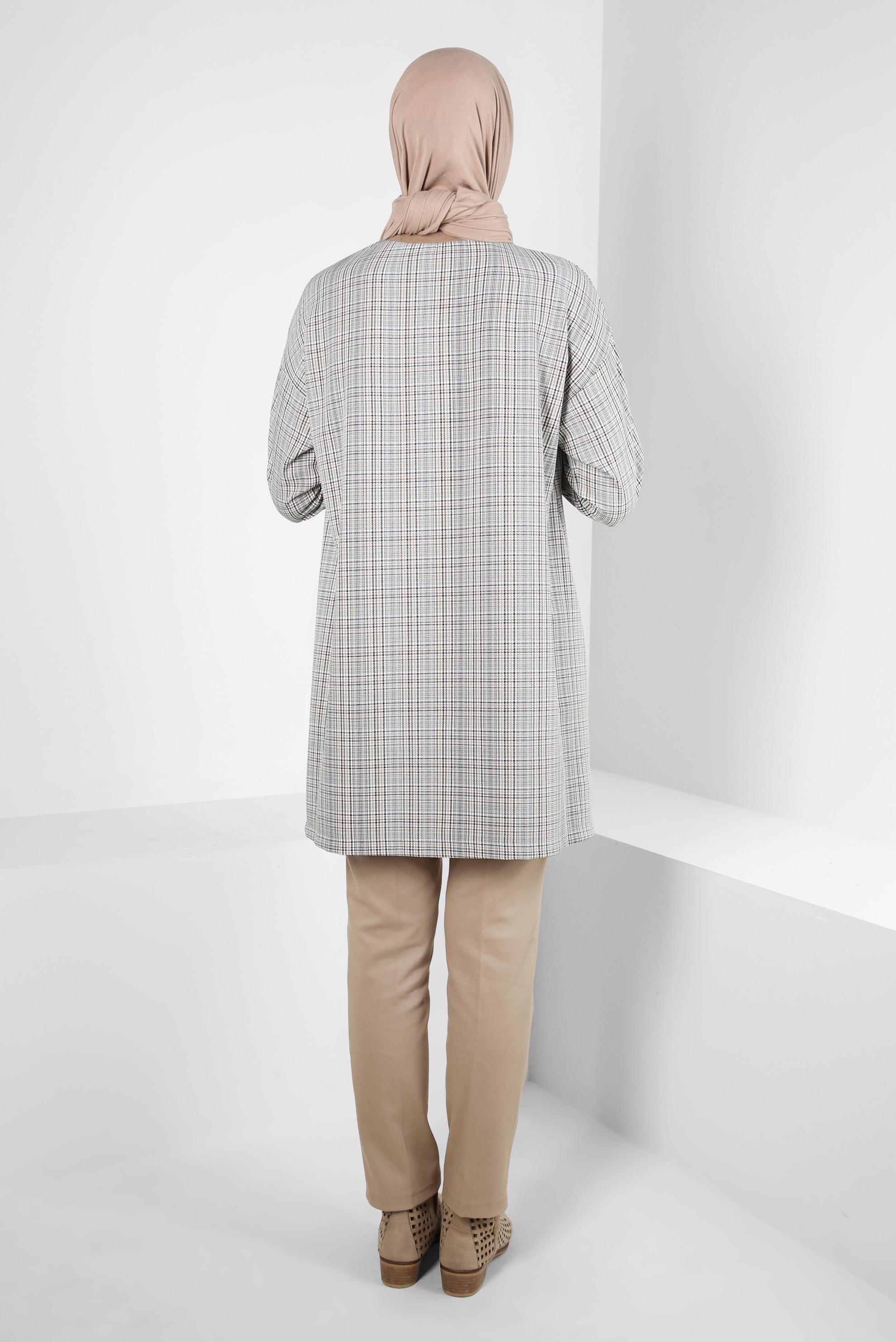 Tesettür giyim YEŞİL EKOSE DESENLİ TUNİK 44297