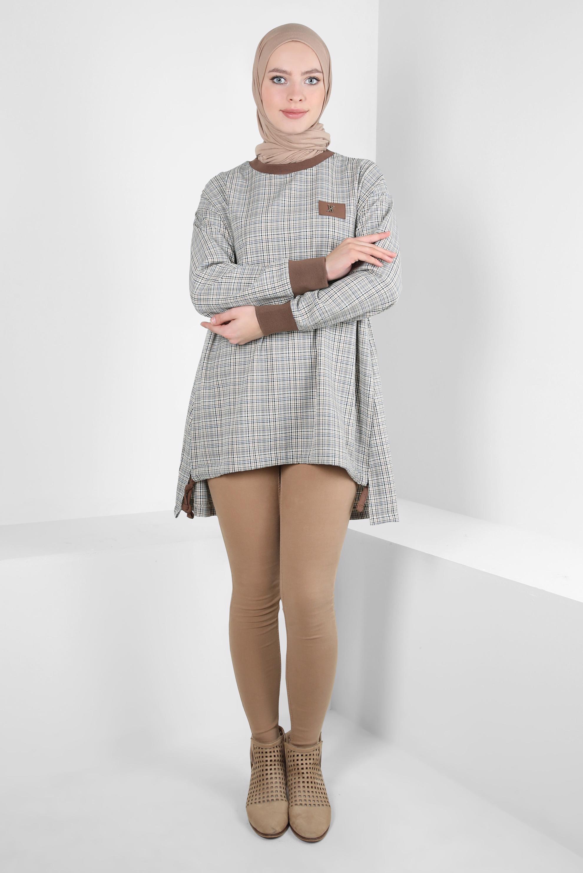 Tesettür giyim SARI EKOSE DESENLİ TUNİK 44297