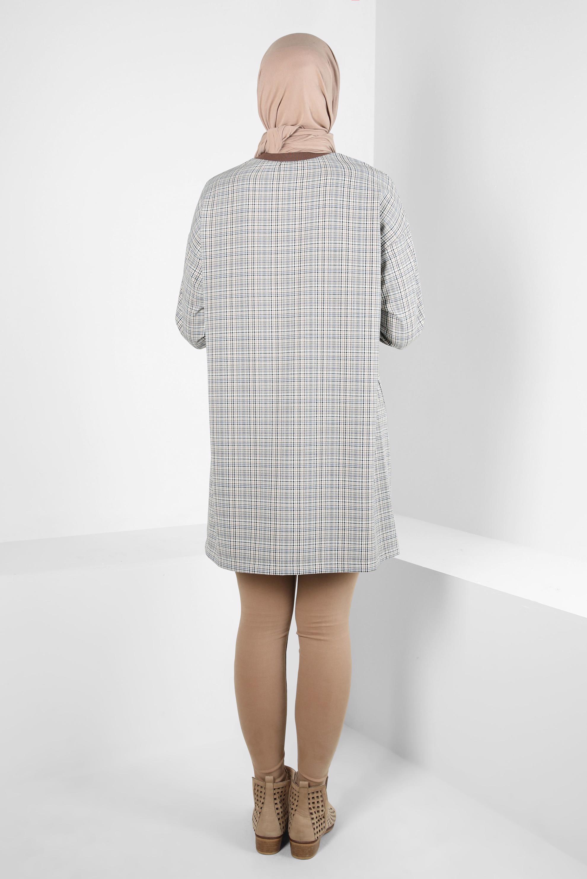 Tesettür giyim SARI EKOSE DESENLİ TUNİK 44297