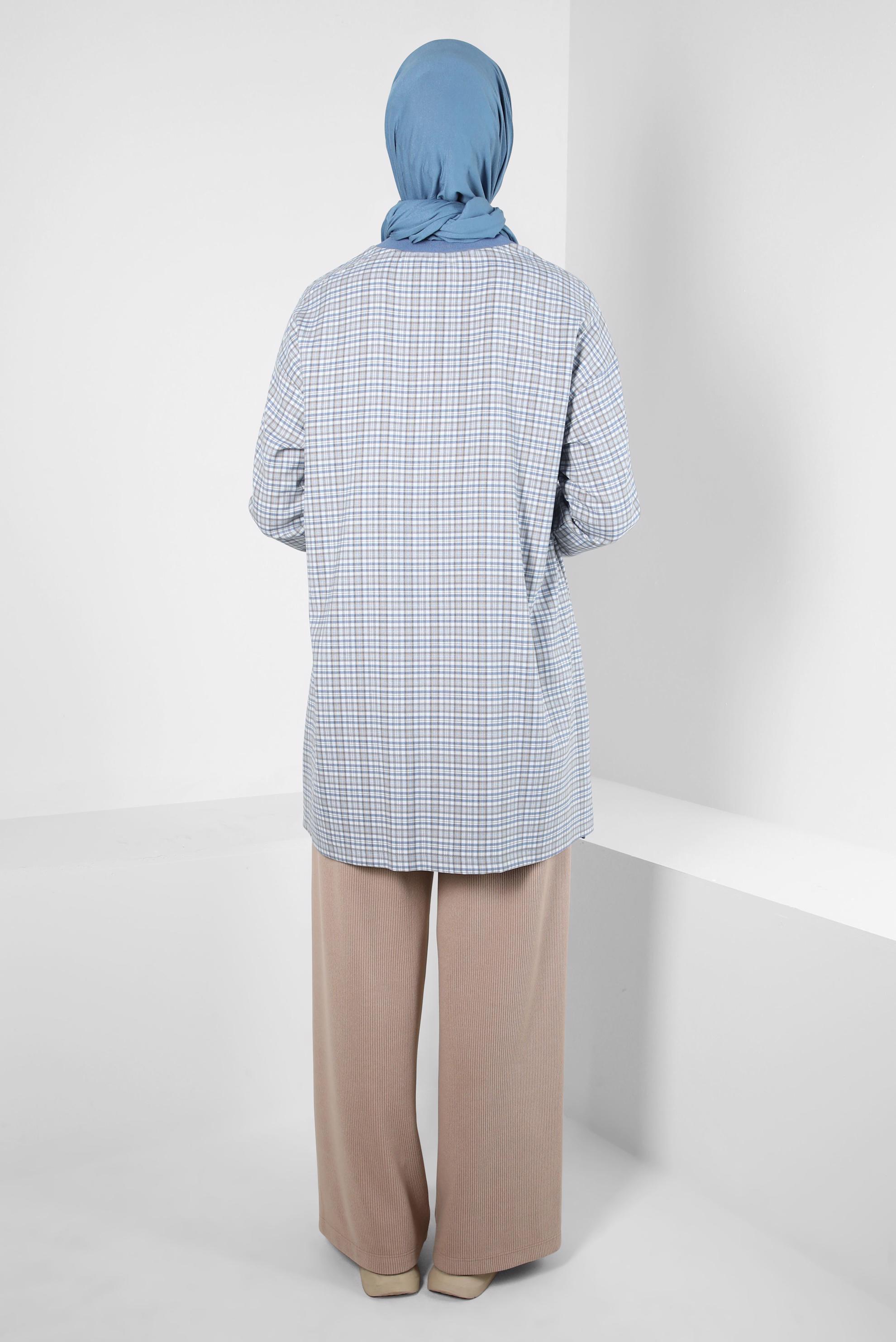 Tesettür giyim MAVİ EKOSE DESENLİ TUNİK 44297-1