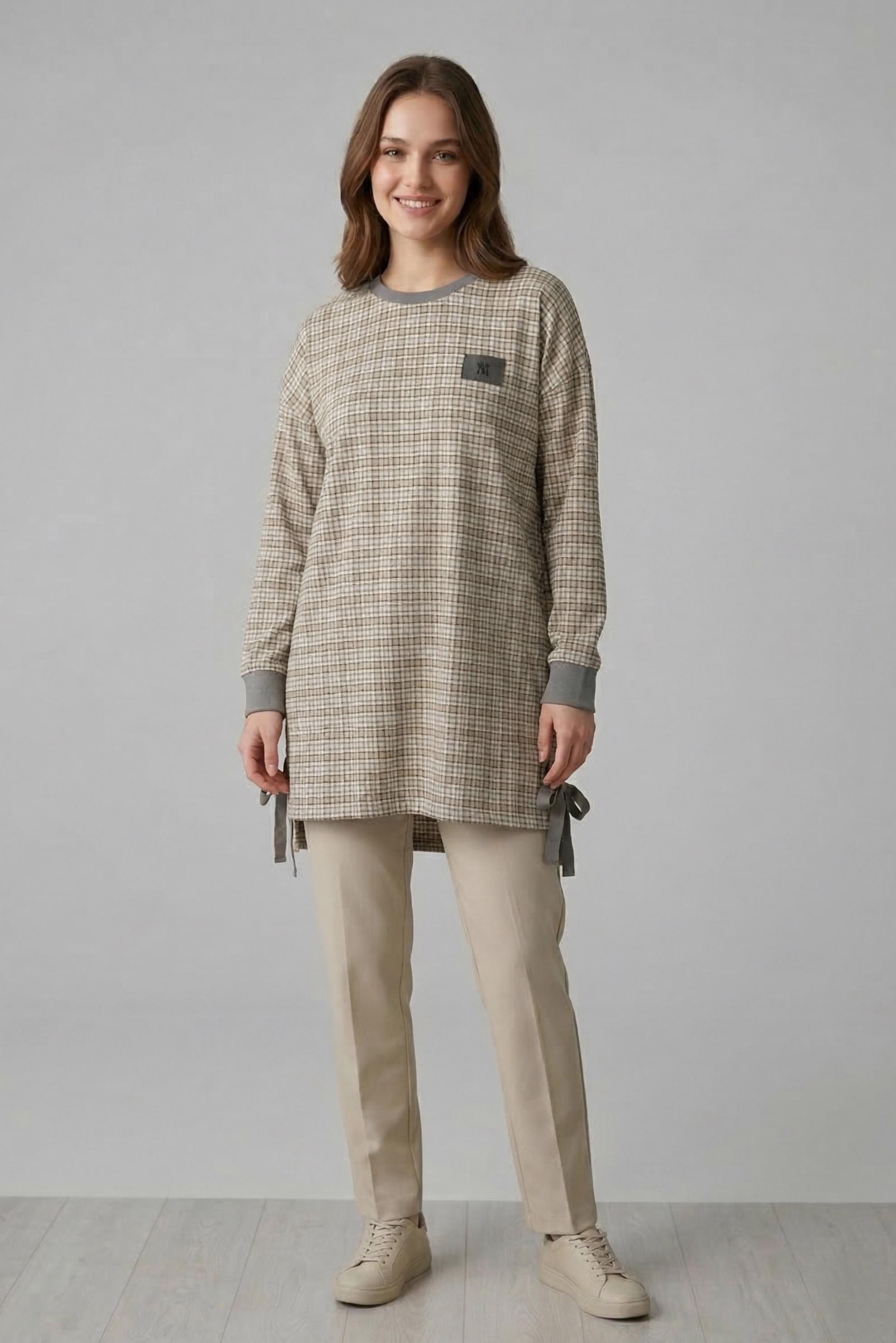 Hijab clothing YELLOW PLAID PATTERNED TUNIC 44297-1