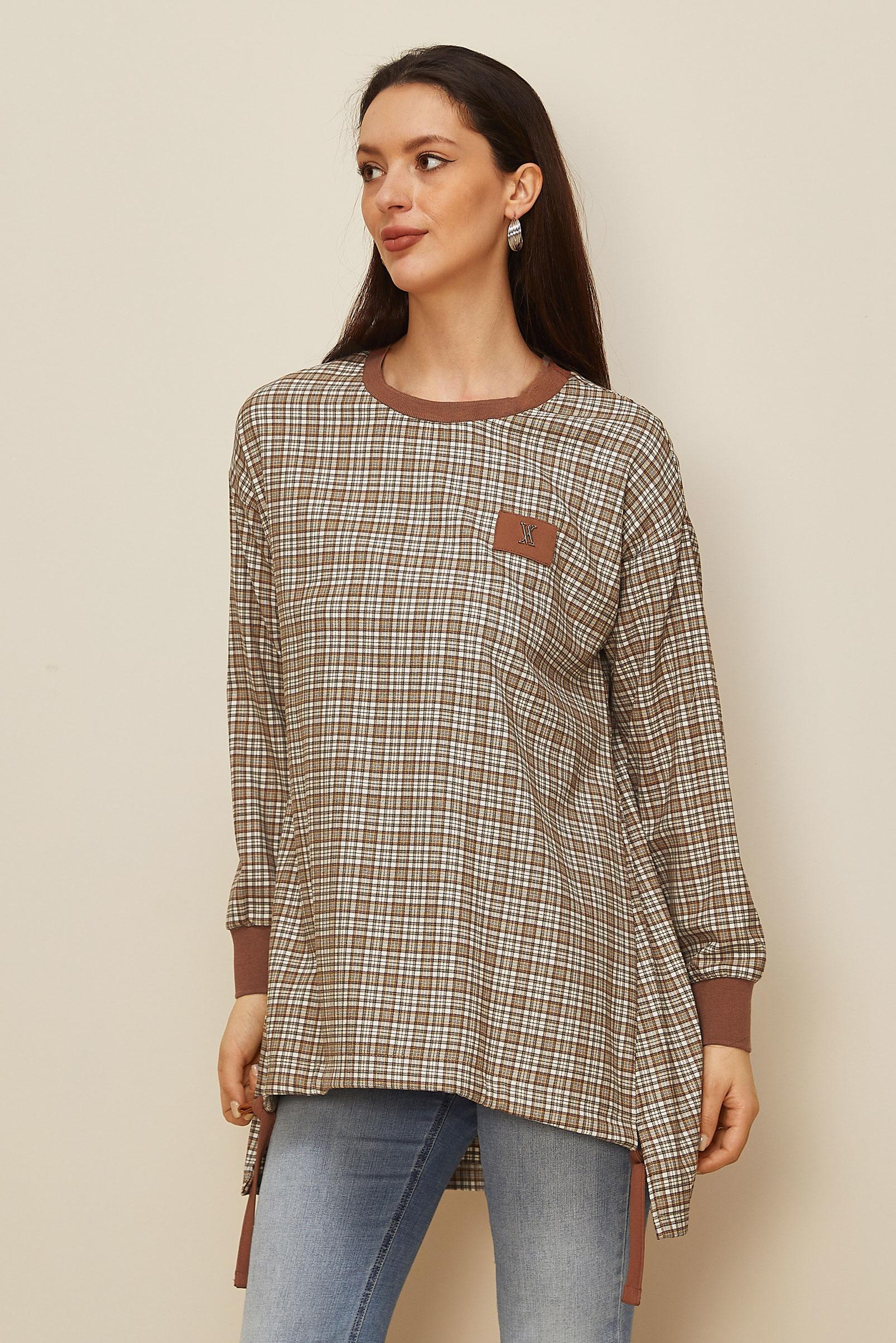 Vêtements hijab ORANGE TUNIQUE À MOTIFS À CARREAUX 44297-1