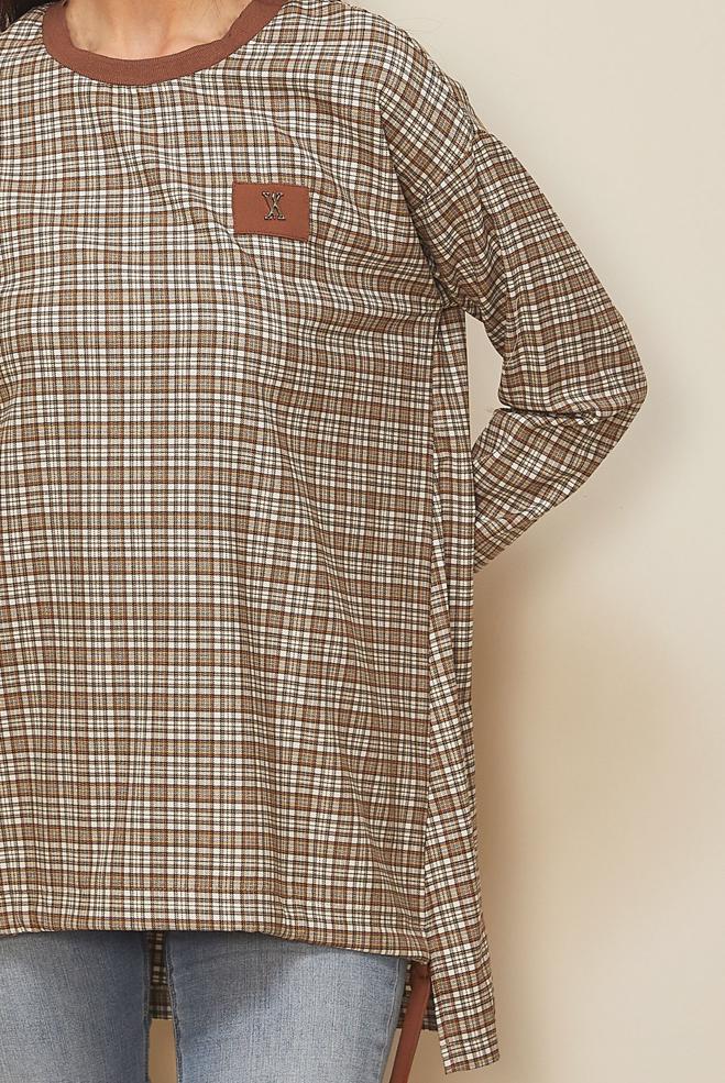 Vêtements hijab ORANGE TUNIQUE À MOTIFS À CARREAUX 44297-1 - ALVİNA