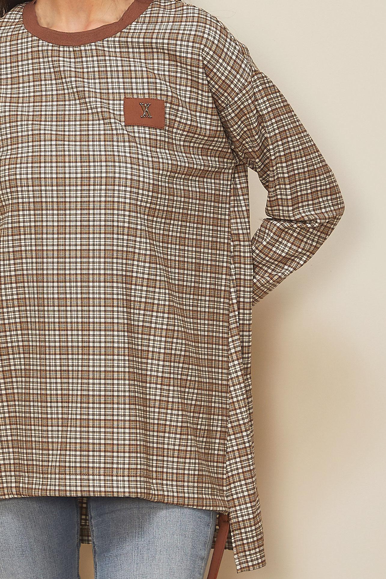 Vêtements hijab ORANGE TUNIQUE À MOTIFS À CARREAUX 44297-1