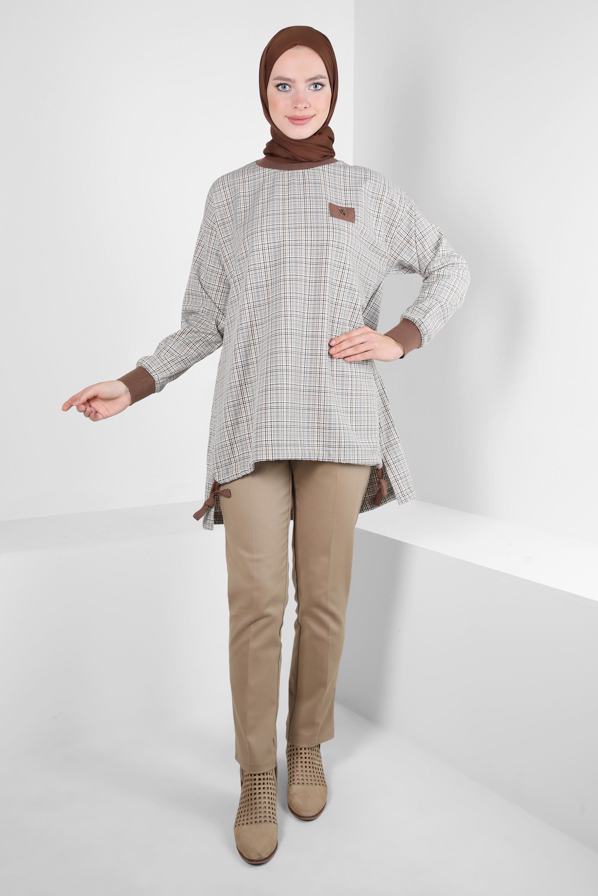 Tesettür giyim LACİVERT EKOSE DESENLİ TUNİK 44297