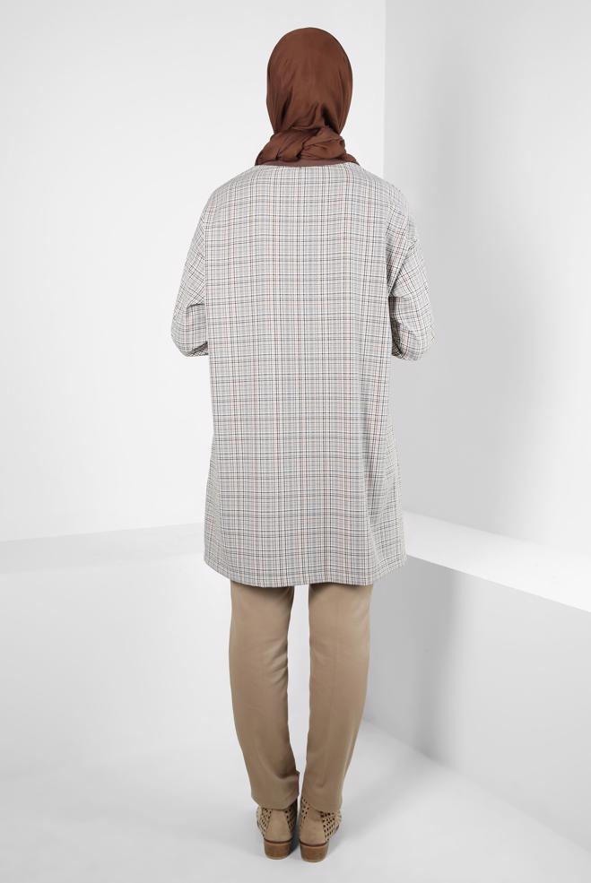 Hijab clothing NAVY BLUE PLAID PATTERNED TUNIC 44297 - ALVİNA