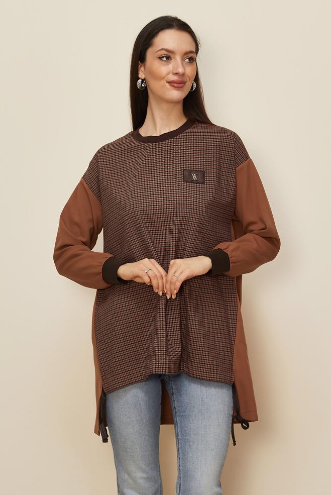 Vêtements hijab ROUGE BORDEAUX TUNIQUE À MOTIFS 44299 - ALVİNA