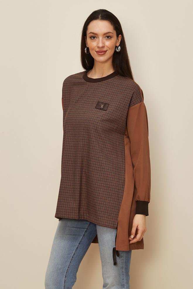 Vêtements hijab ROUGE BORDEAUX TUNIQUE À MOTIFS 44299 - ALVİNA