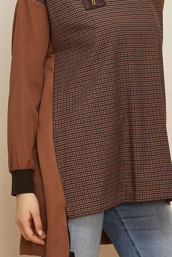 Vêtements hijab ROUGE BORDEAUX TUNIQUE À MOTIFS 44299 - ALVİNA