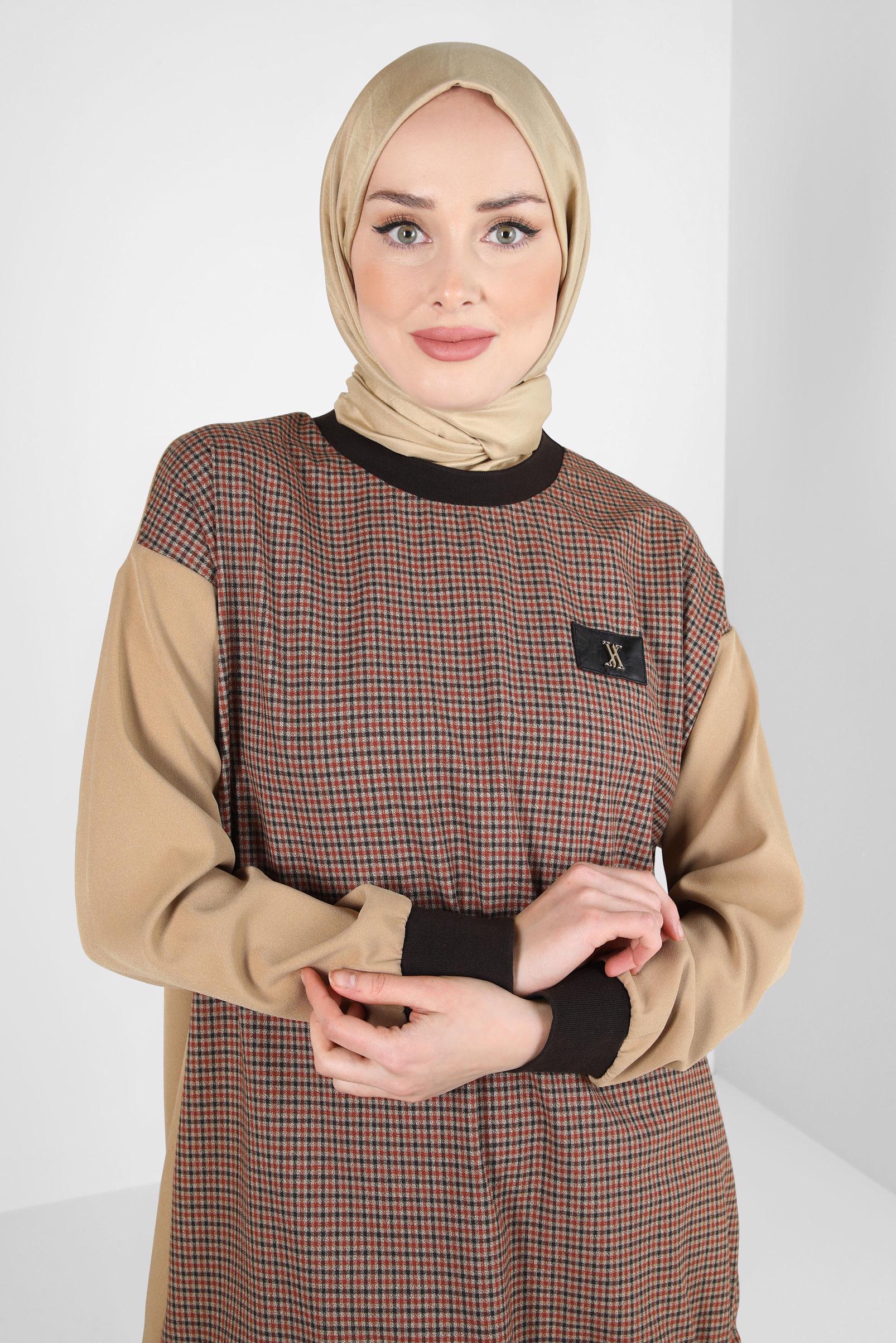 Tesettür giyim TABA DESENLİ TUNİK 44299