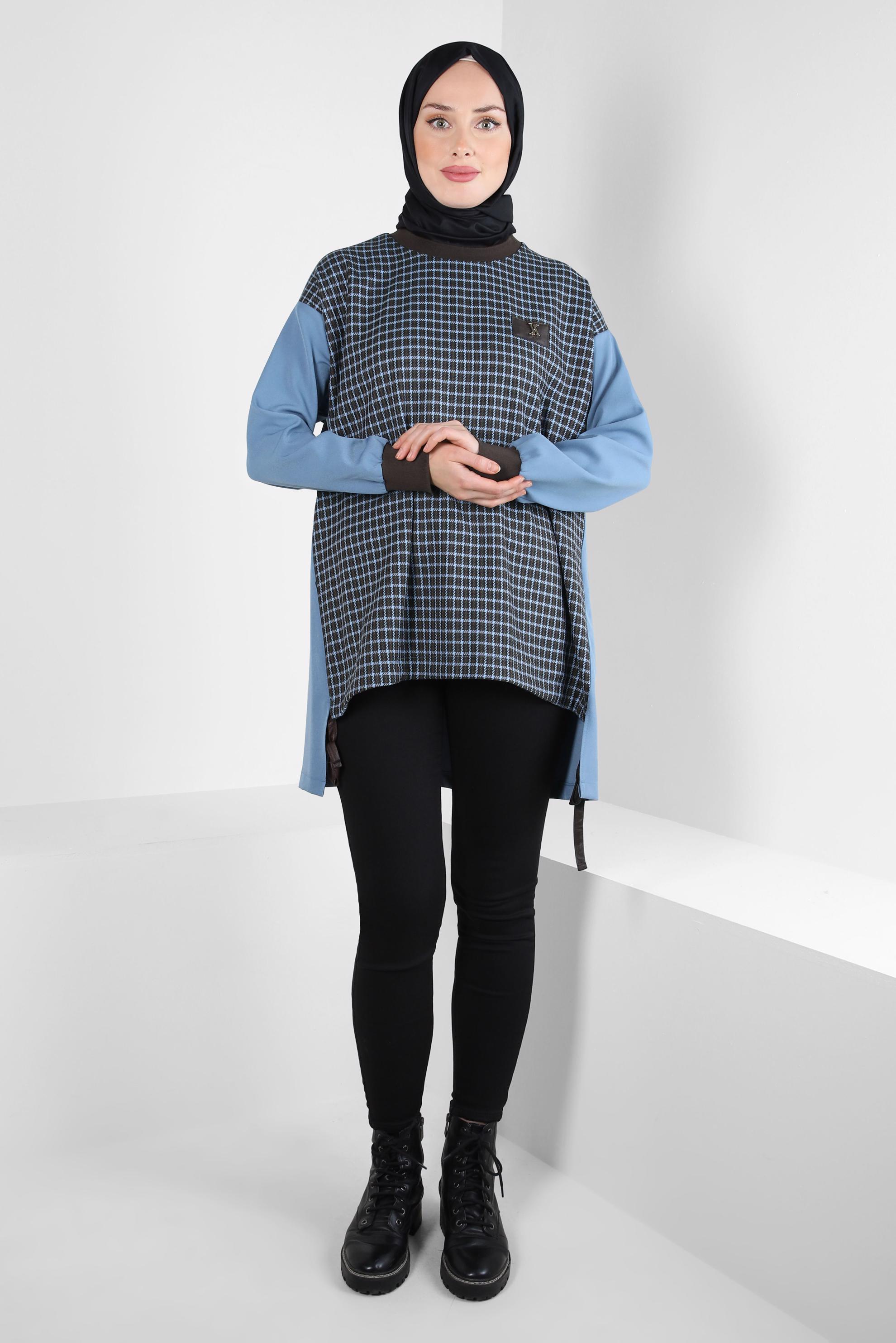 Tesettür giyim MAVİ DESENLİ TUNİK 44299-1