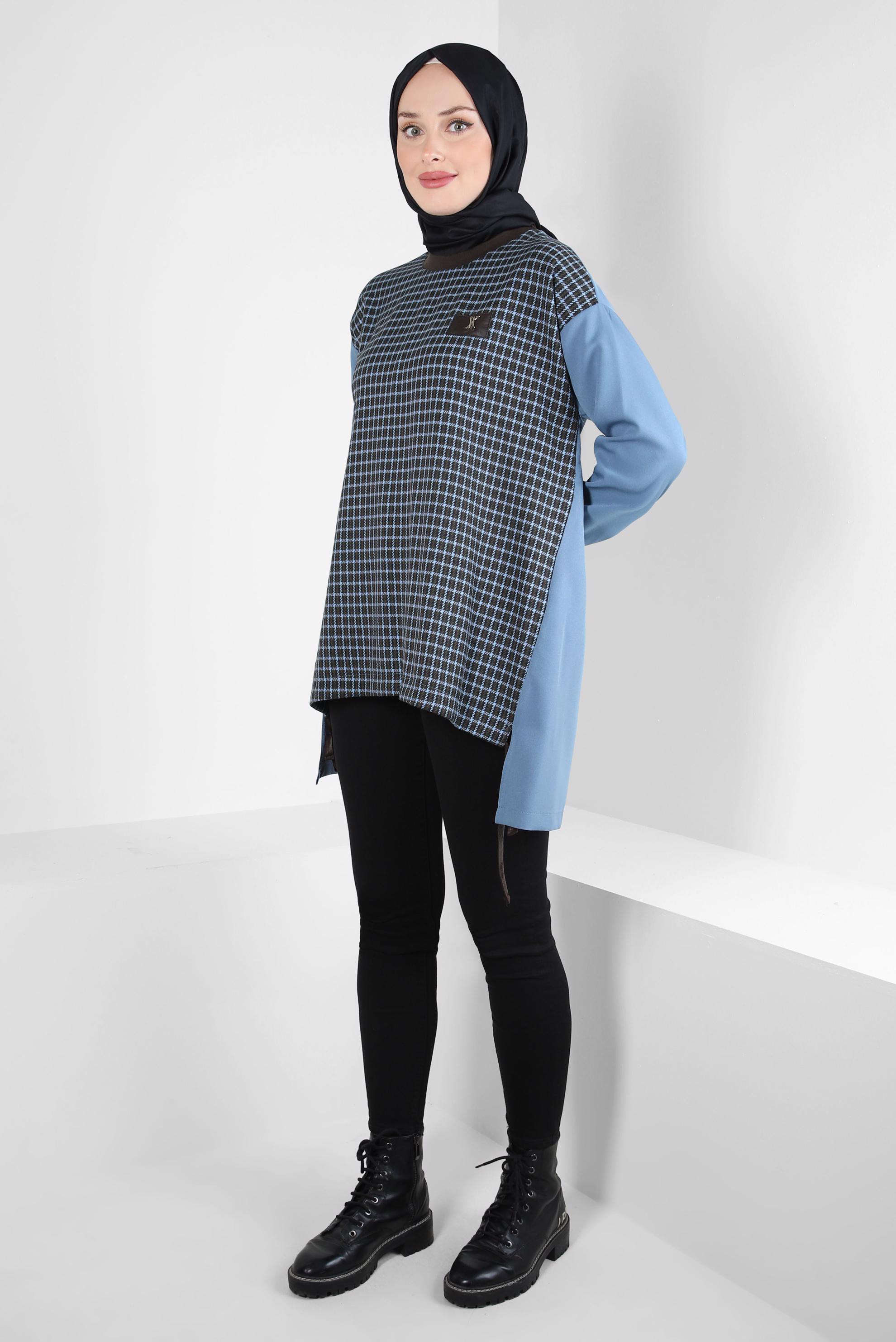 Tesettür giyim MAVİ DESENLİ TUNİK 44299-1