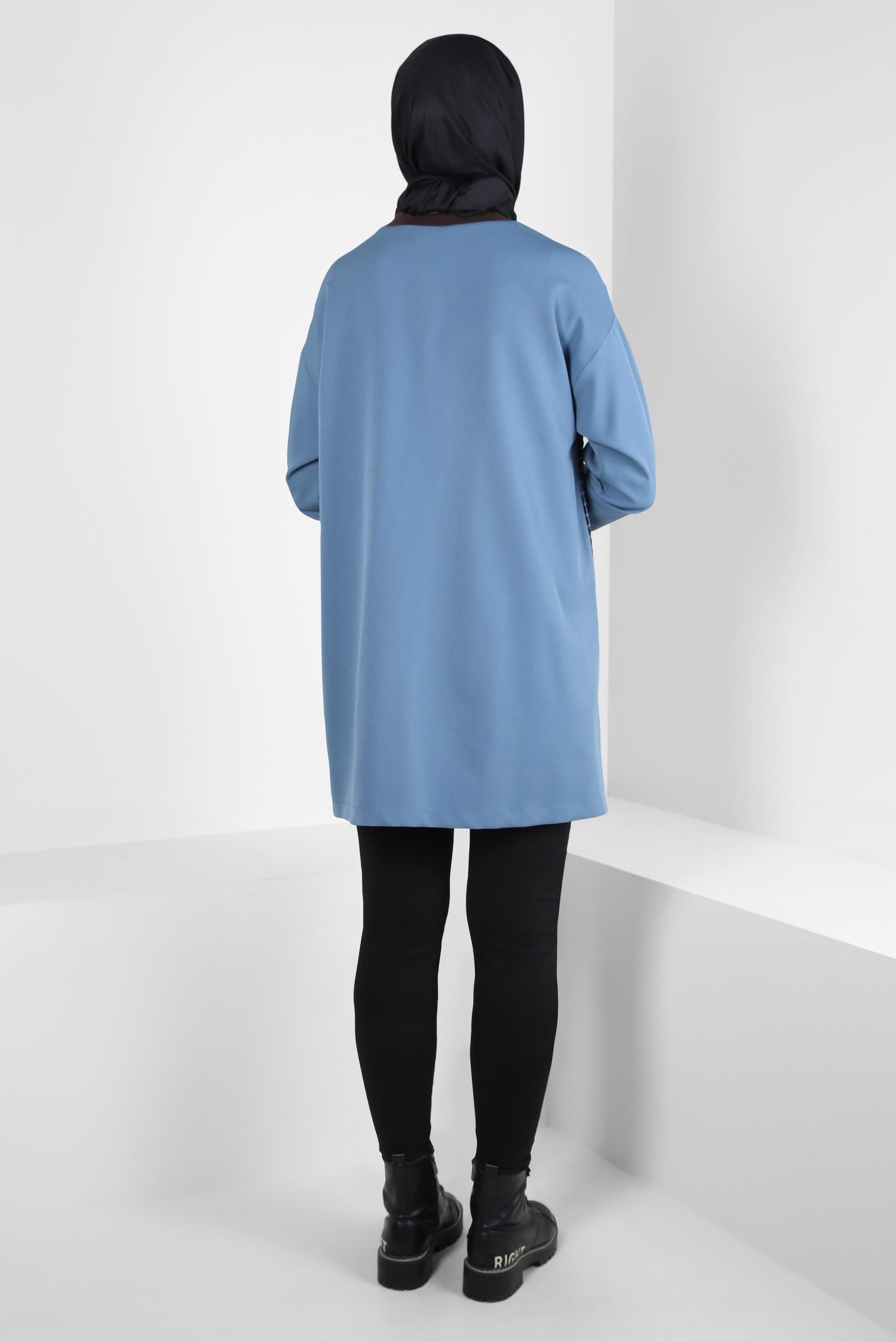 Tesettür giyim MAVİ DESENLİ TUNİK 44299-1