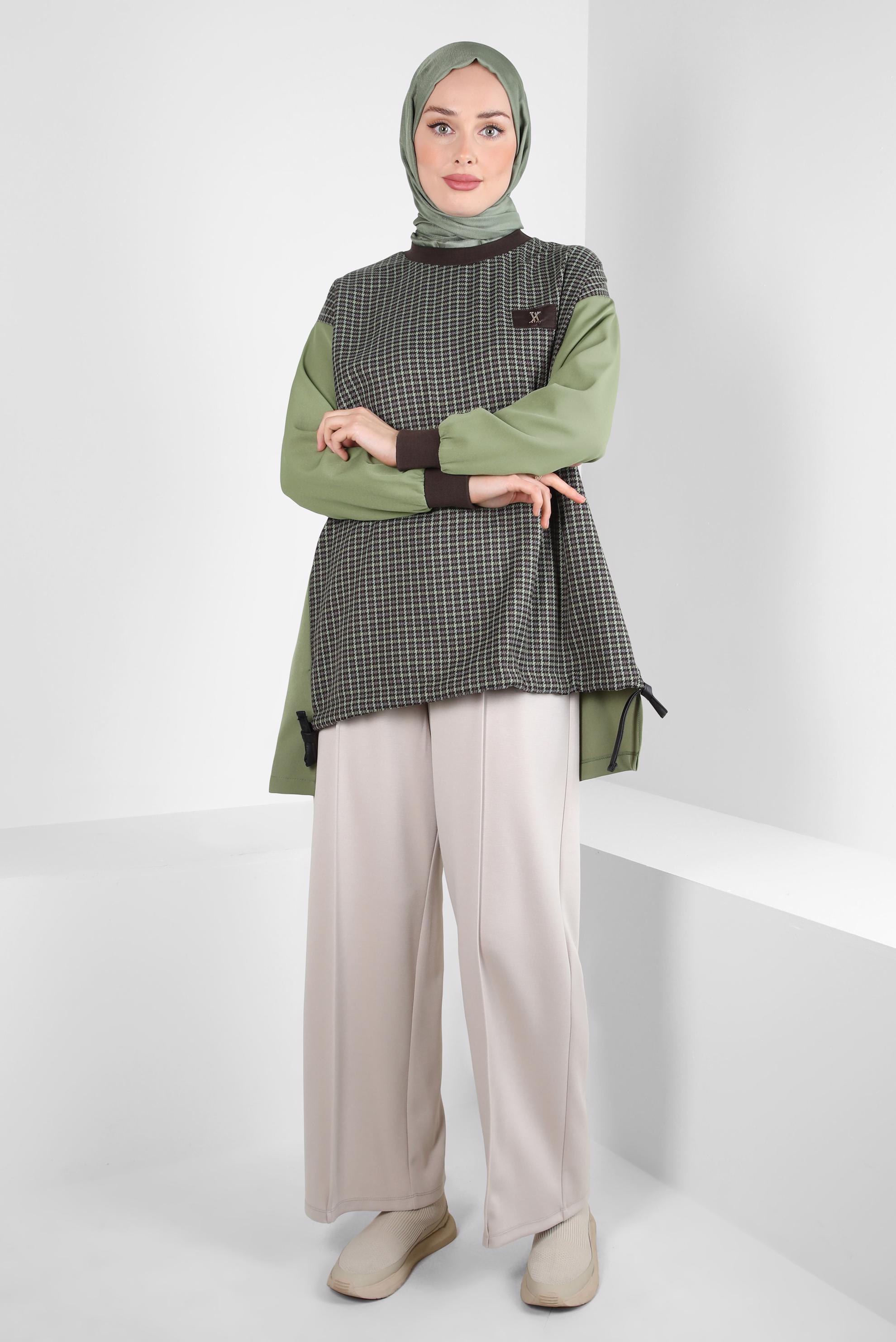 Tesettür giyim YEŞİL DESENLİ TUNİK 44299-1