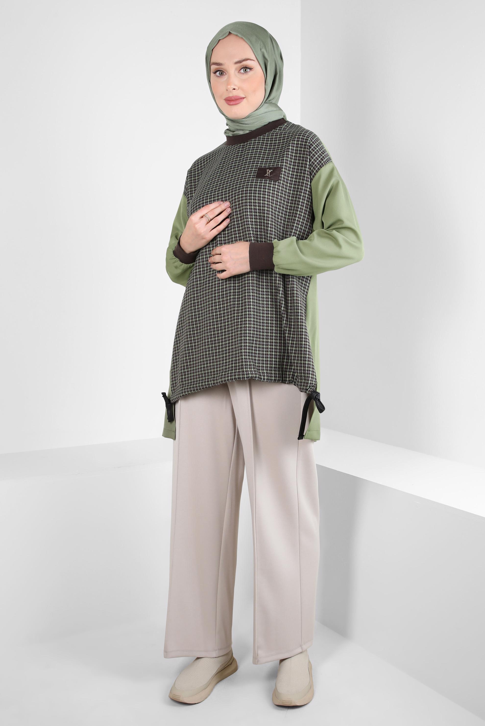 Tesettür giyim YEŞİL DESENLİ TUNİK 44299-1