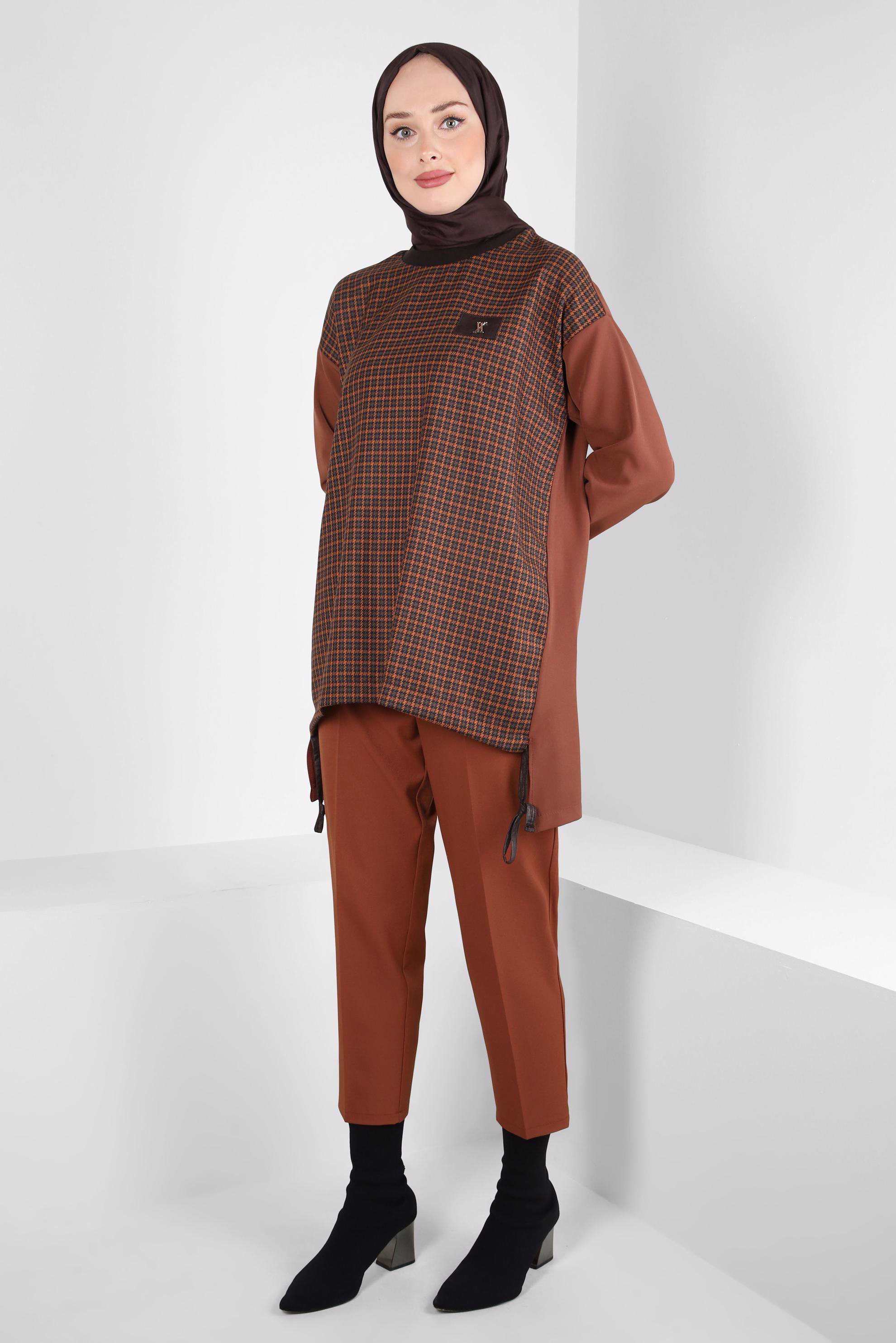 Tesettür giyim TABA DESENLİ TUNİK 44299-1