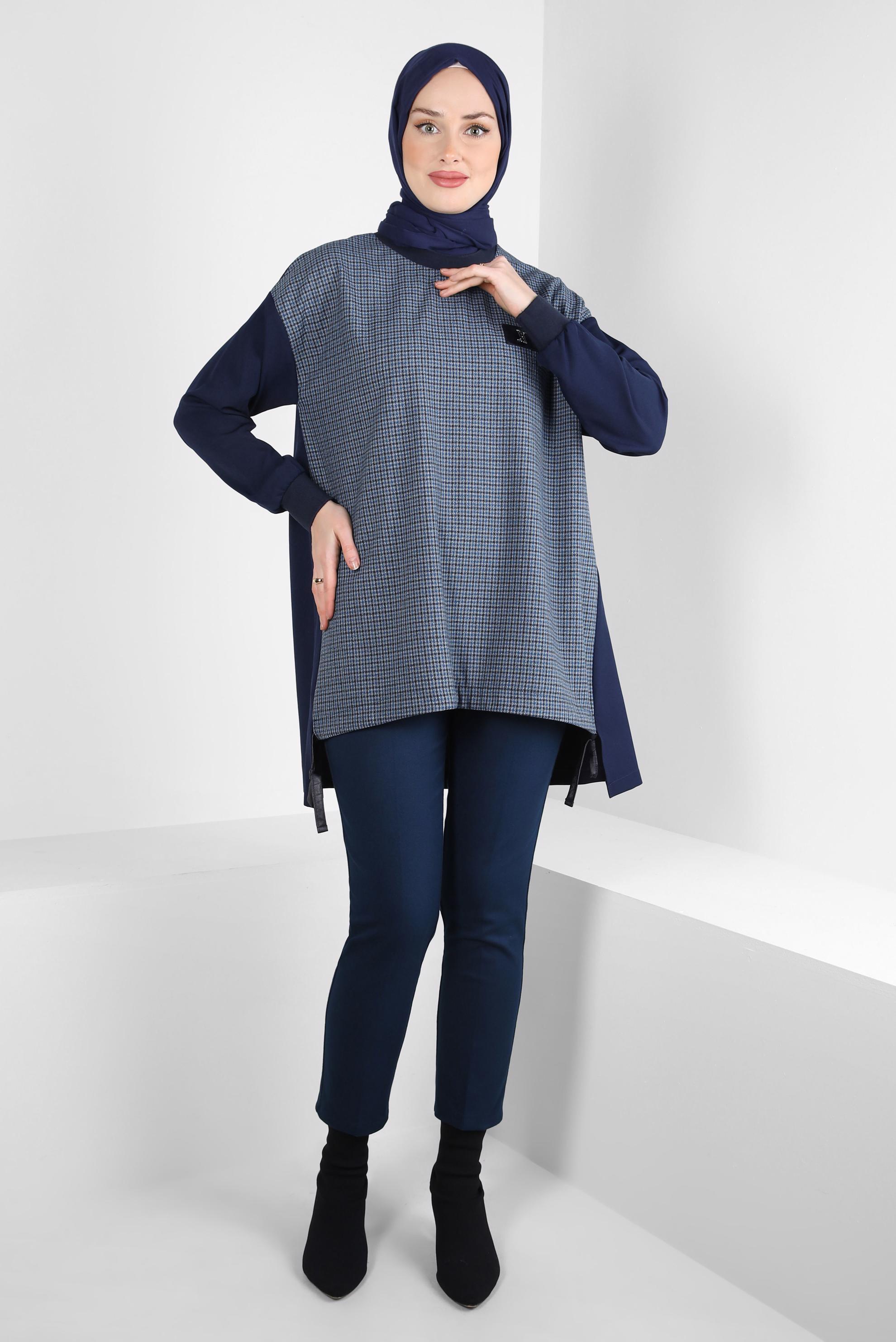 Tesettür giyim LACİVERT DESENLİ TUNİK 44299