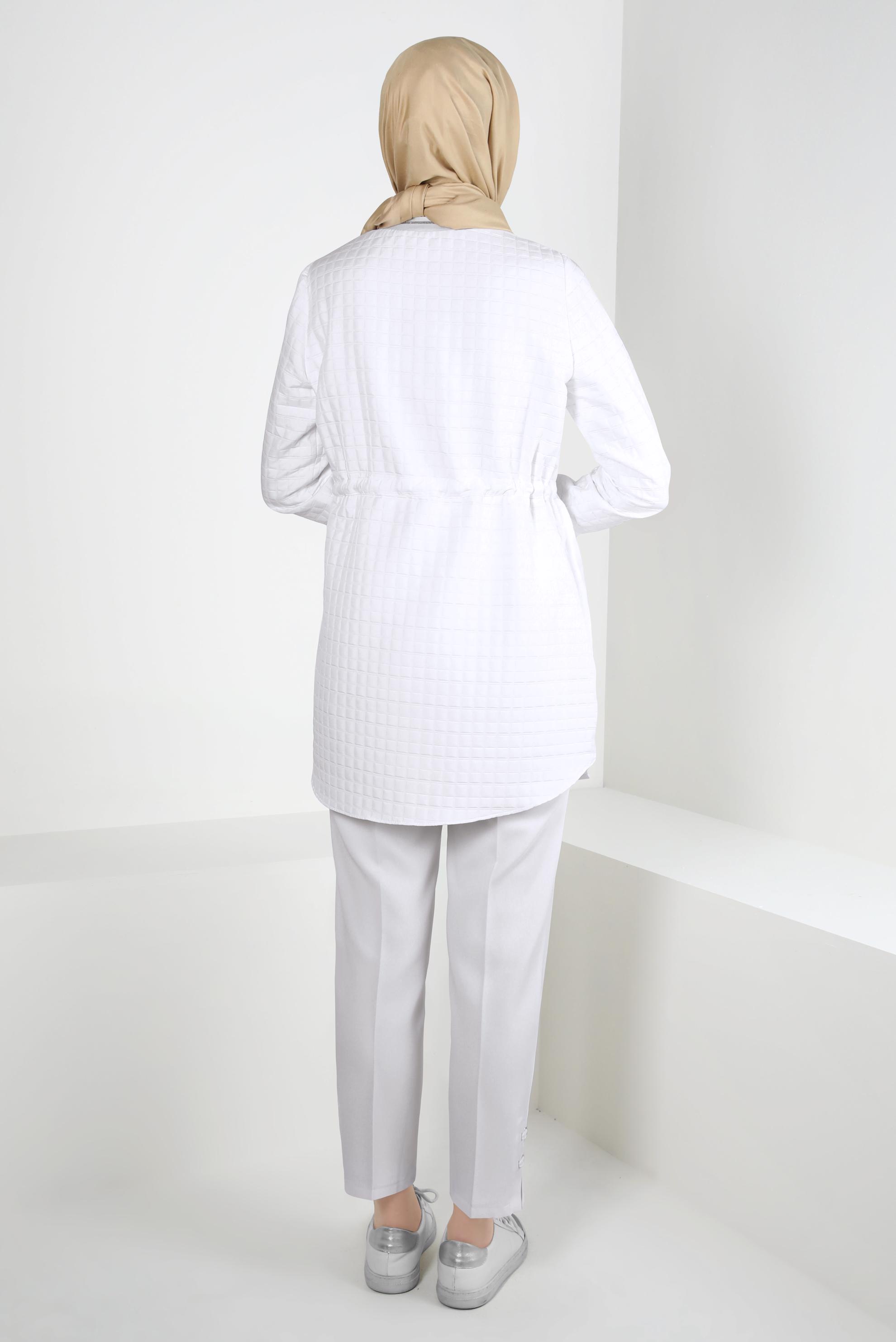 Tesettür giyim BEYAZ BELİ LASTİKLİ TUNİK 44300