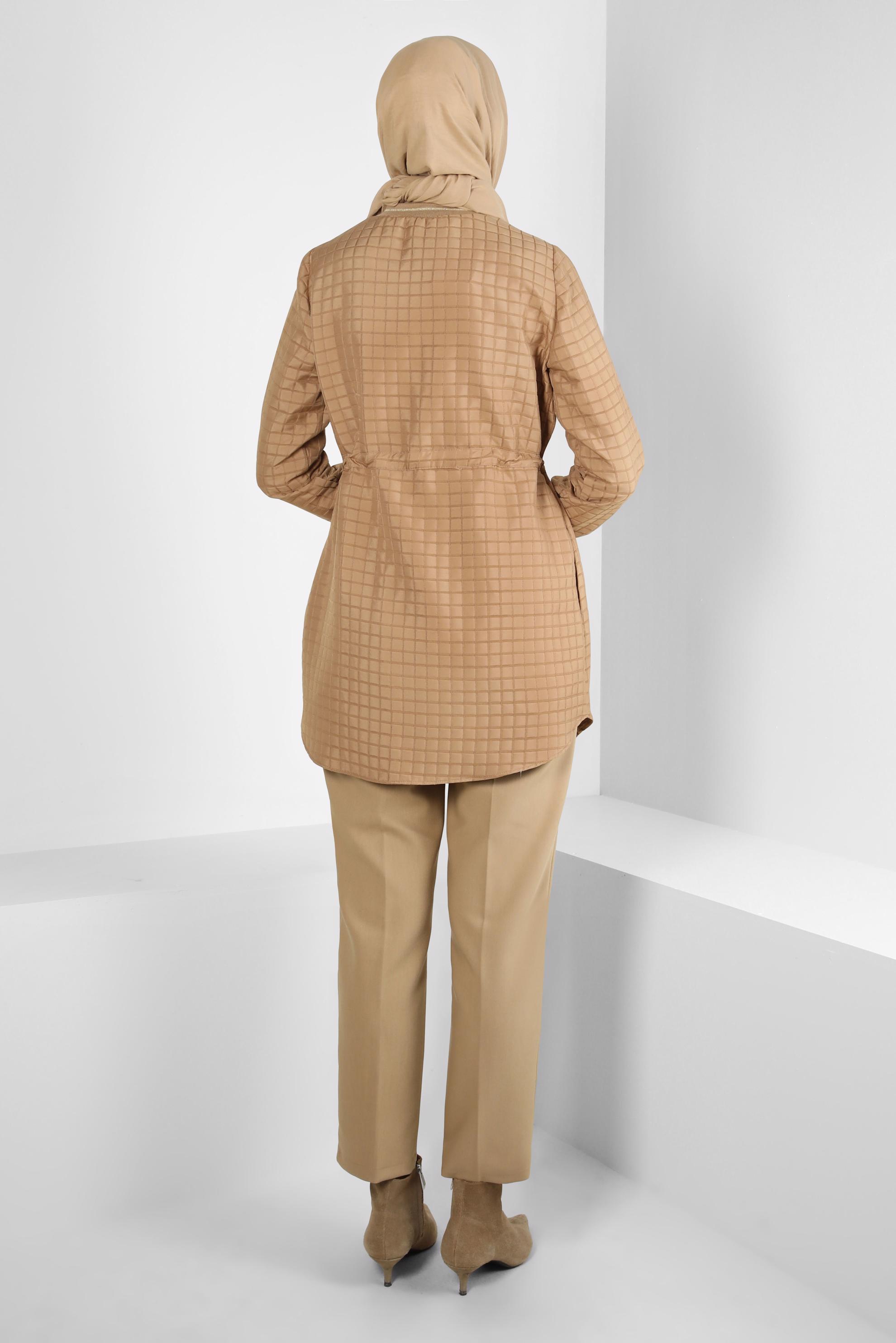 Tesettür giyim KAHVE BELİ LASTİKLİ TUNİK 44300