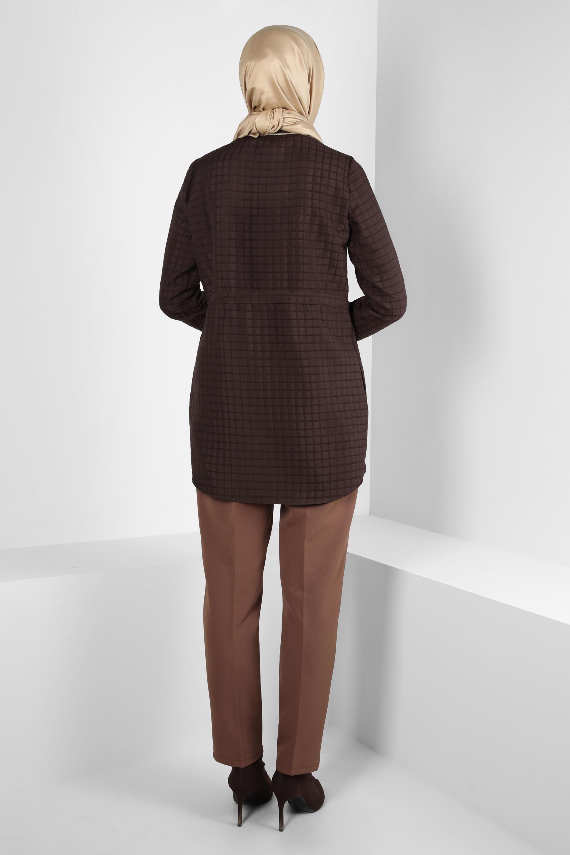 Tesettür giyim KAHVE BELİ LASTİKLİ TUNİK 44300