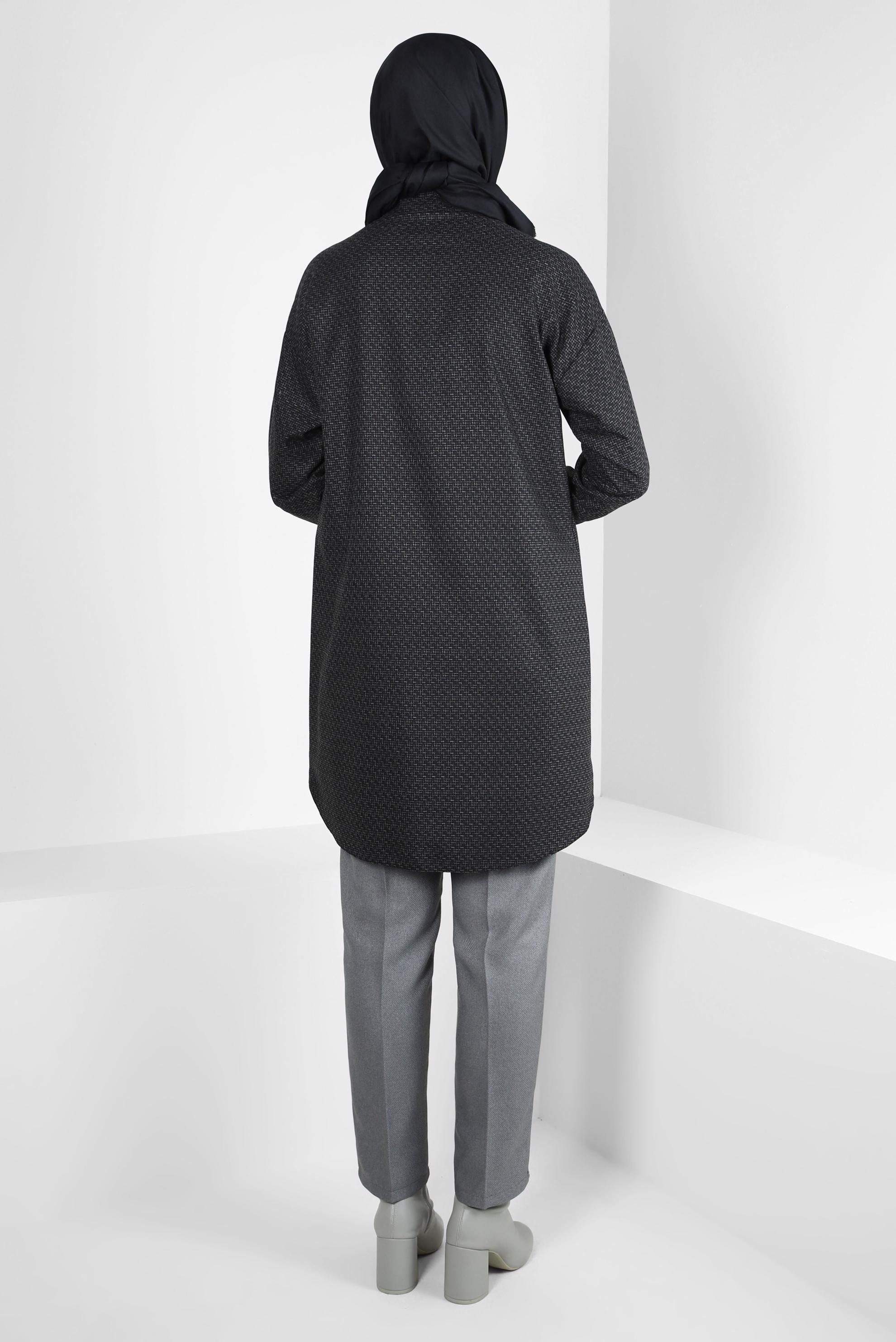 Tesettür giyim SİYAH GÖMLEK YAKA TUNİK 44303-2