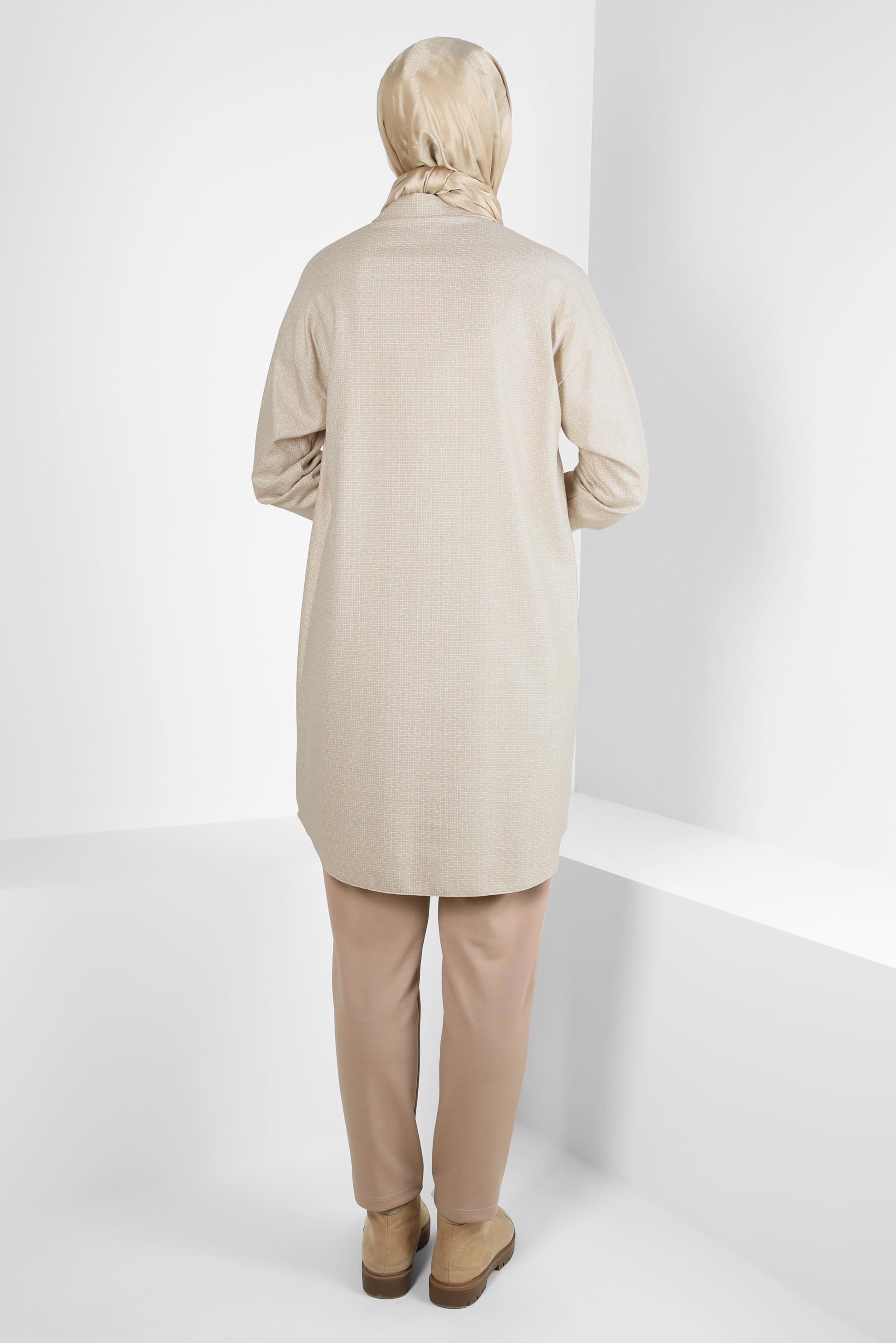 Tesettür giyim BEJ GÖMLEK YAKA TUNİK 44303-2