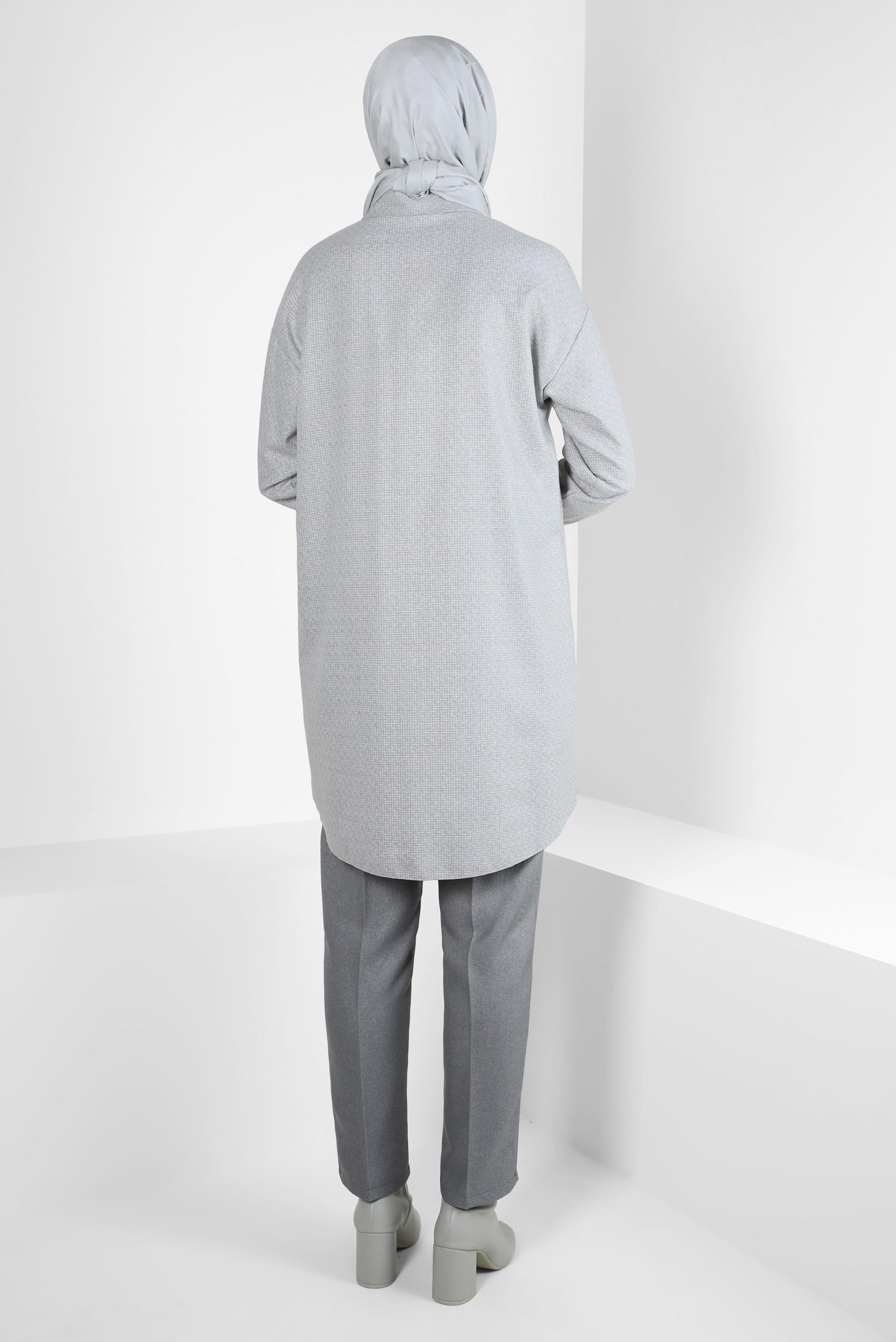 Tesettür giyim GRİ GÖMLEK YAKA TUNİK 44303-2