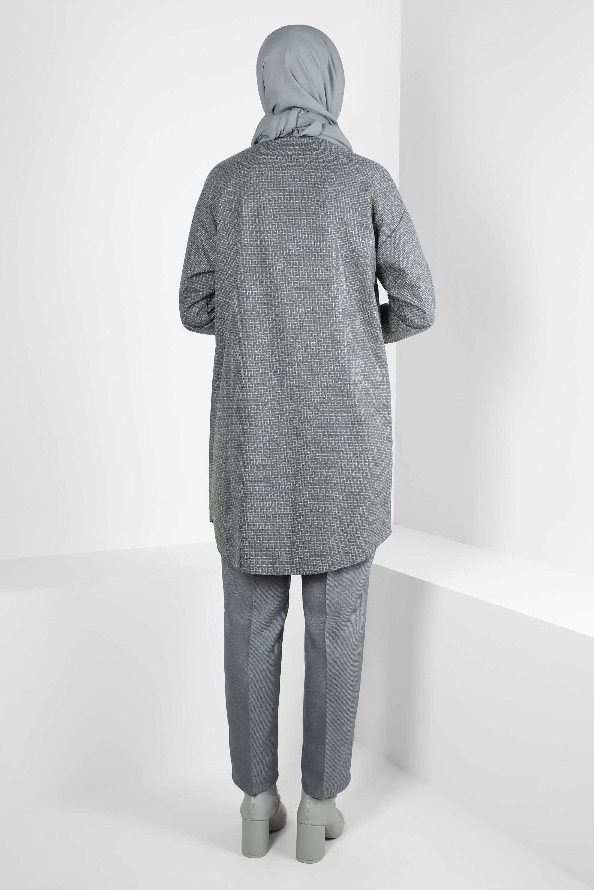 Tesettür giyim GRİ GÖMLEK YAKA TUNİK 44303-2