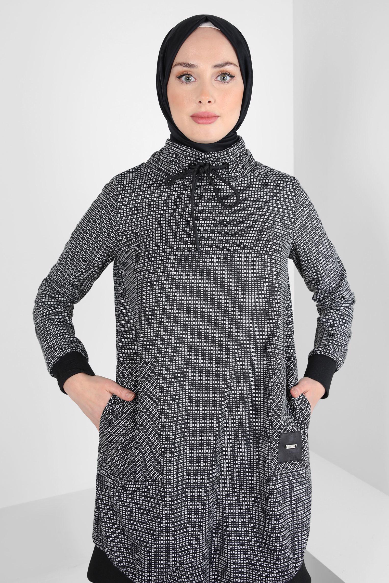 Tesettür giyim SİYAH DESENLİ TUNİK 44304-1