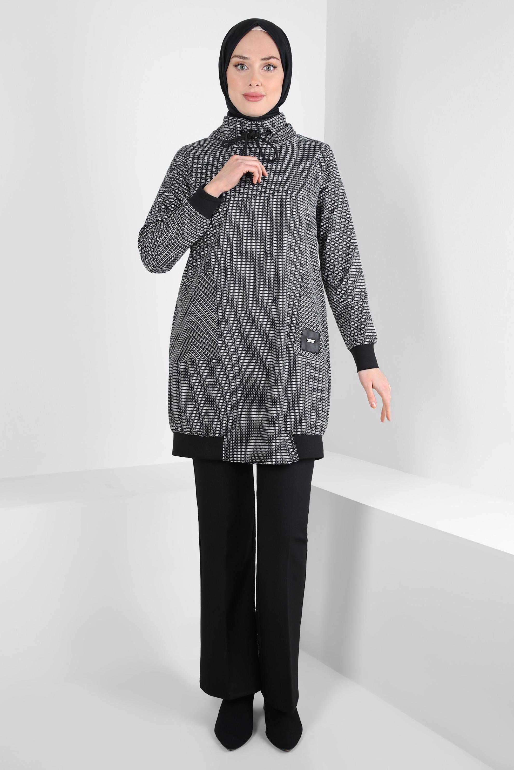 Tesettür giyim SİYAH DESENLİ TUNİK 44304-1
