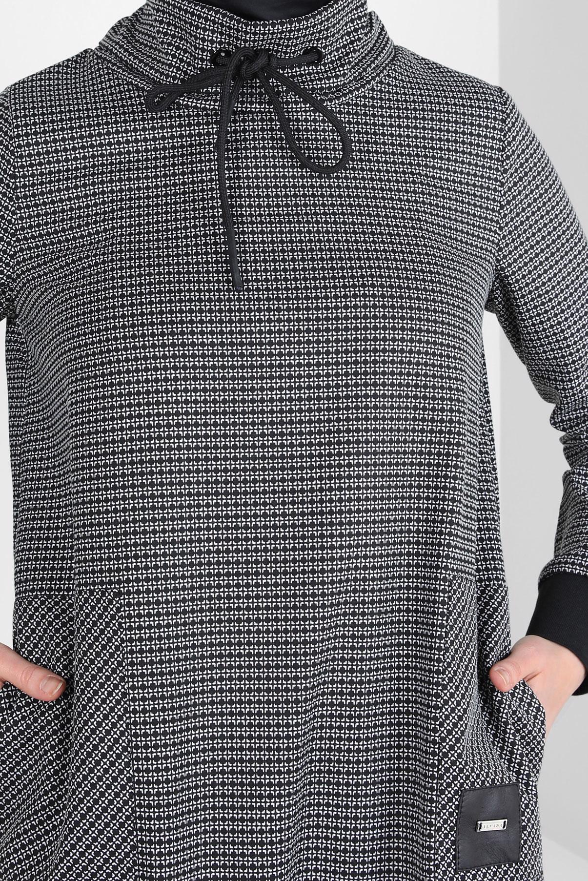 Tesettür giyim SİYAH DESENLİ TUNİK 44304-1