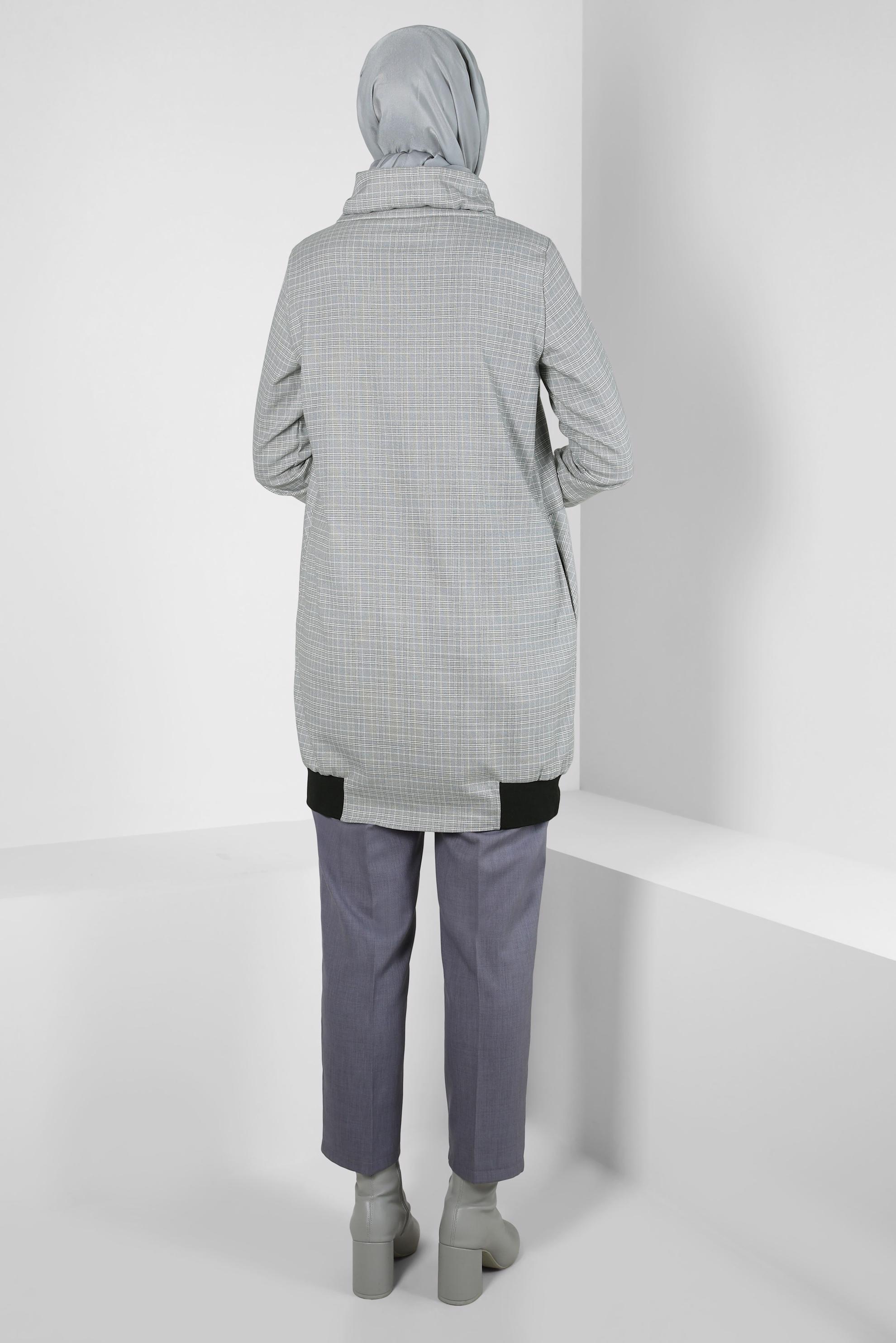 Tesettür giyim GRİ YAKASI BAĞLAMA DETAYLI TUNİK 44304-2