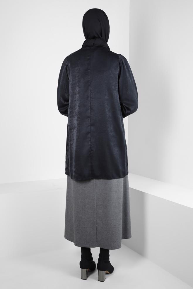 Tesettür giyim SİYAH ZİNCİR DETAYLI TUNİK 44309 - ALVİNA