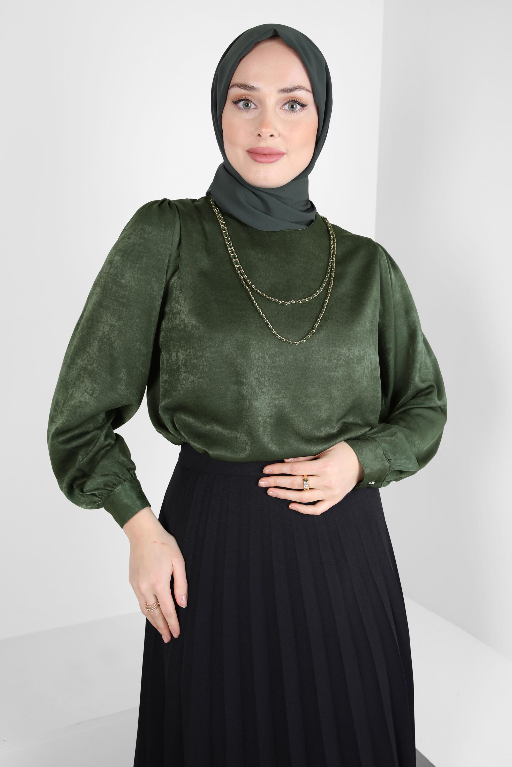 Vêtements hijab KAKI TUNIQUE AVEC DÉTAIL CHAÎNE 44309