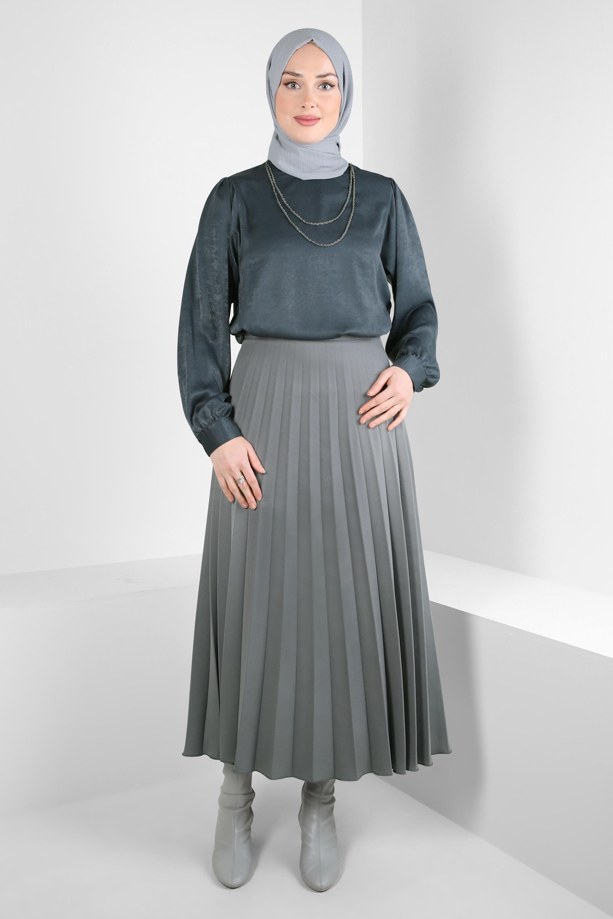 Vêtements hijab GRIS TUNIQUE AVEC DÉTAIL CHAÎNE 44309