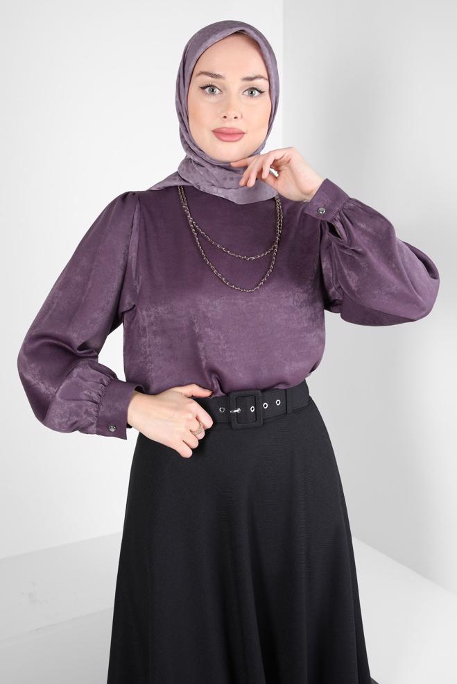 Tesettür giyim KAHVE ZİNCİR DETAYLI TUNİK 44309 - ALVİNA