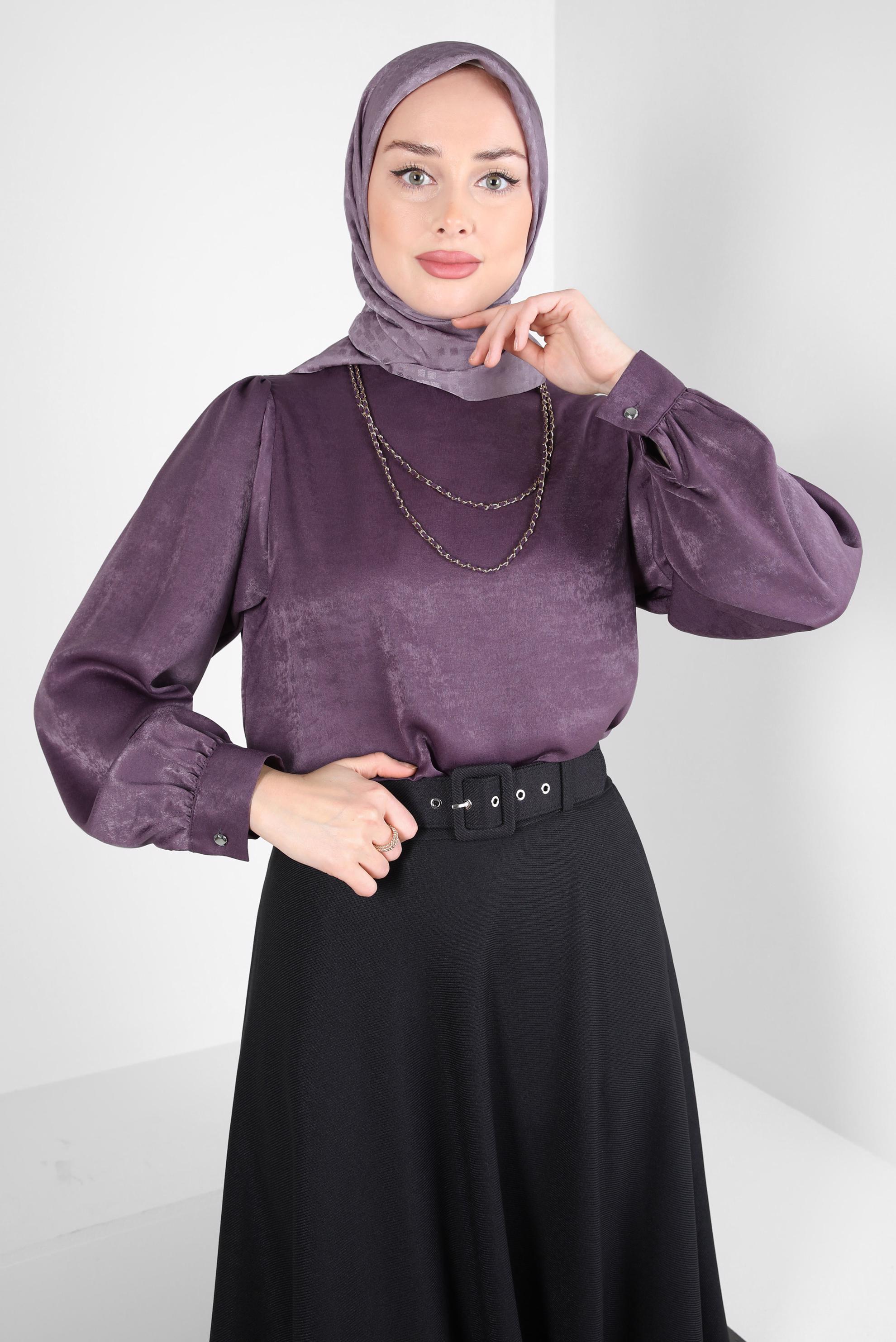 Tesettür giyim MOR ZİNCİR DETAYLI TUNİK 44309