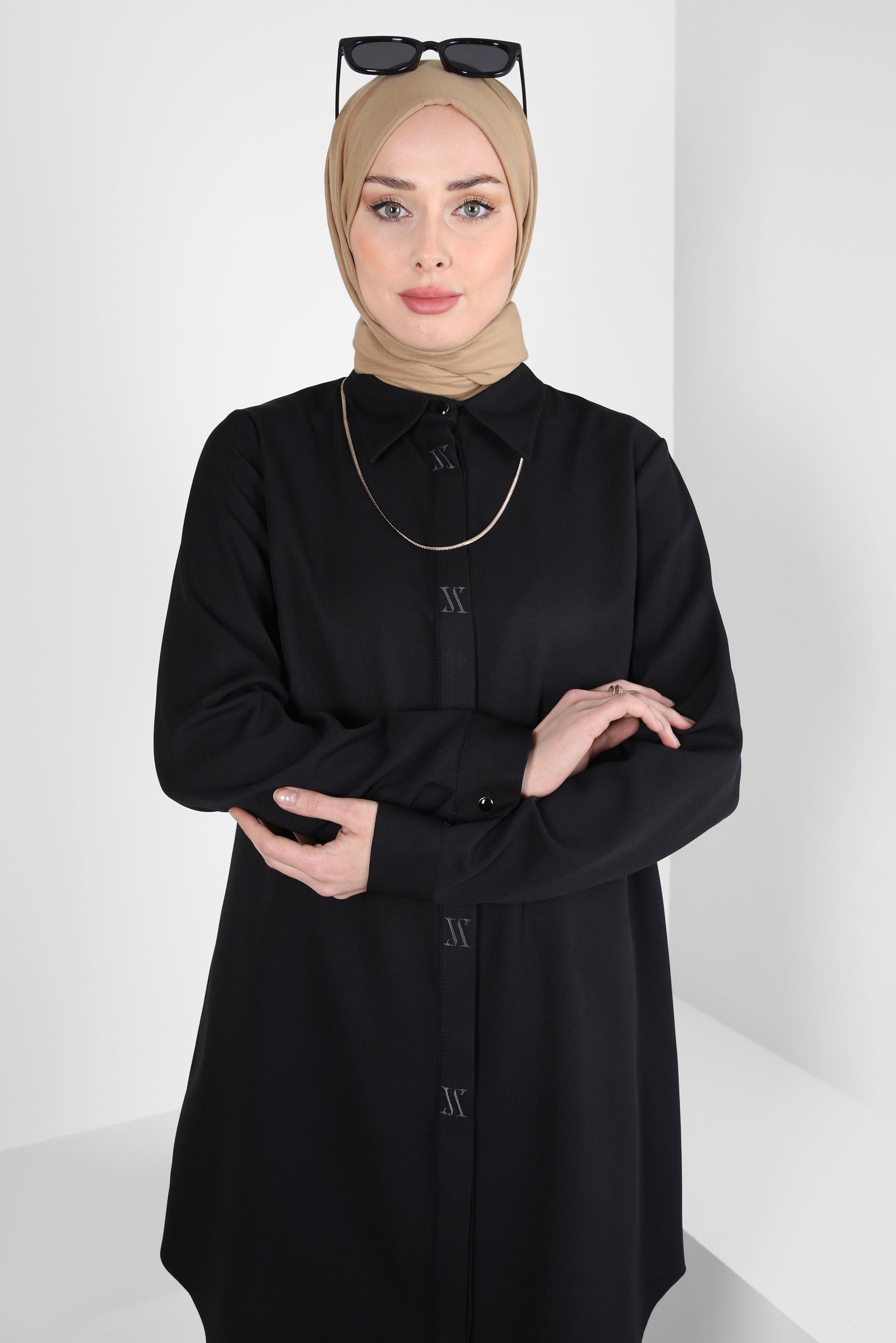 Tesettür giyim SİYAH GÖMLEK YAKA TUNİK 44311