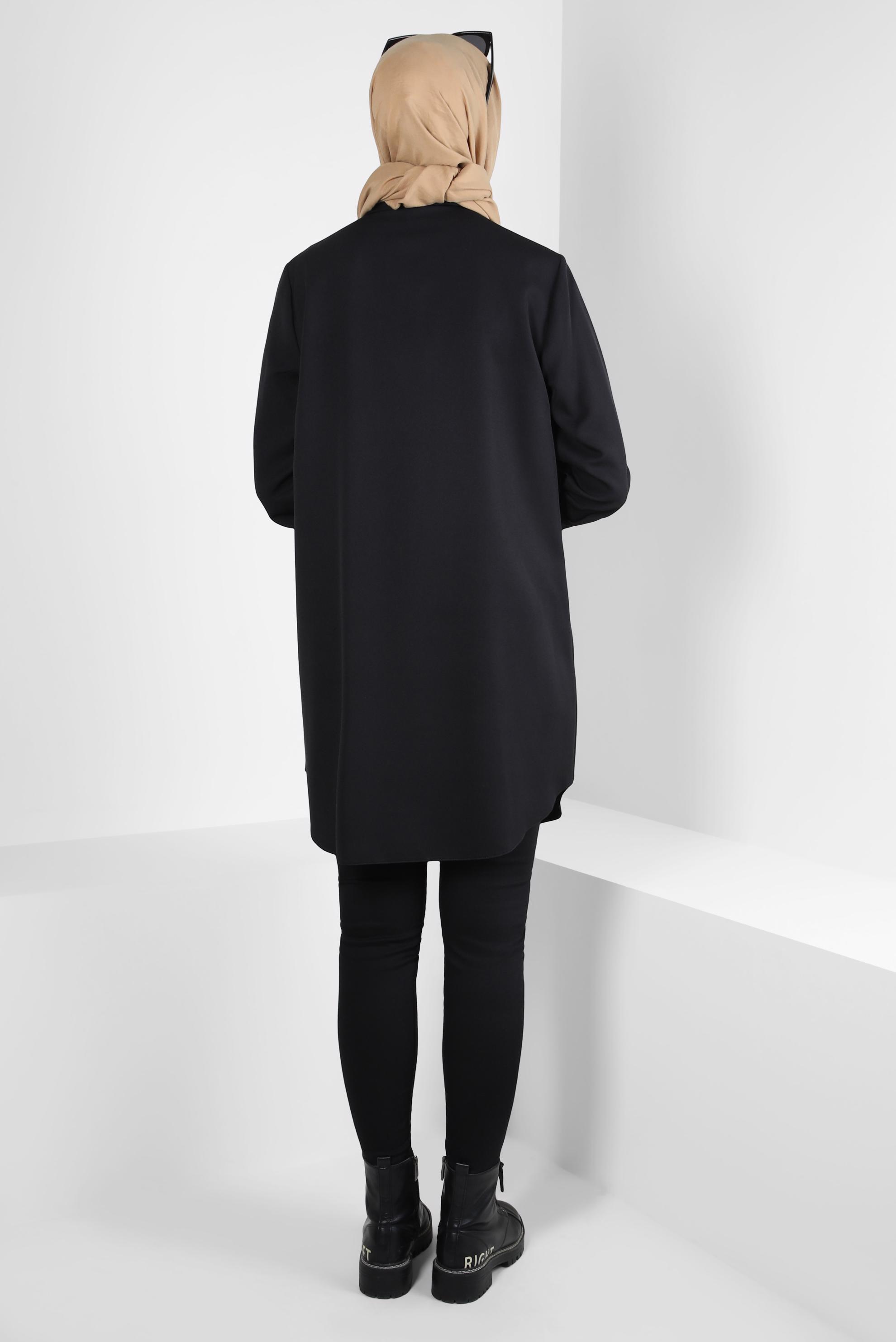 Tesettür giyim SİYAH GÖMLEK YAKA TUNİK 44311