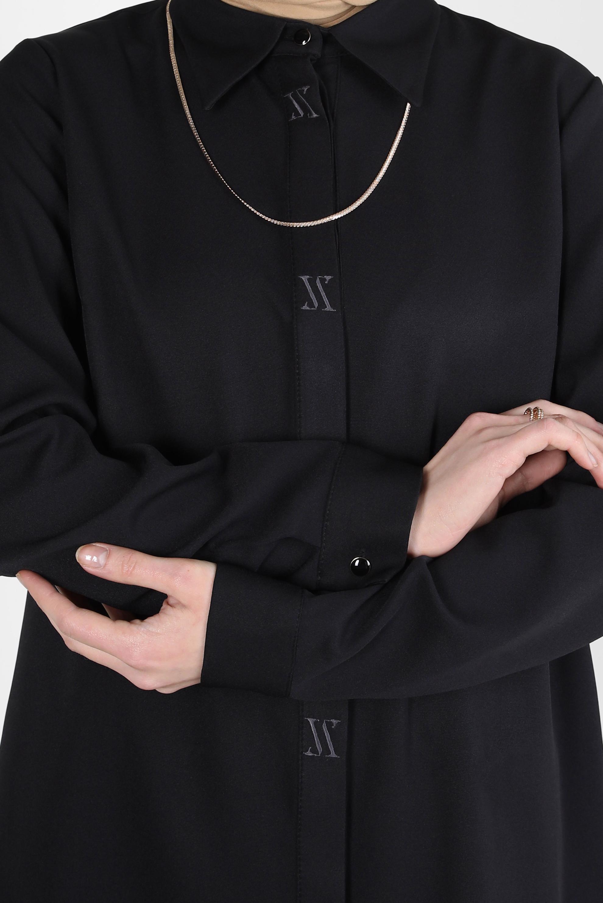 Tesettür giyim SİYAH GÖMLEK YAKA TUNİK 44311