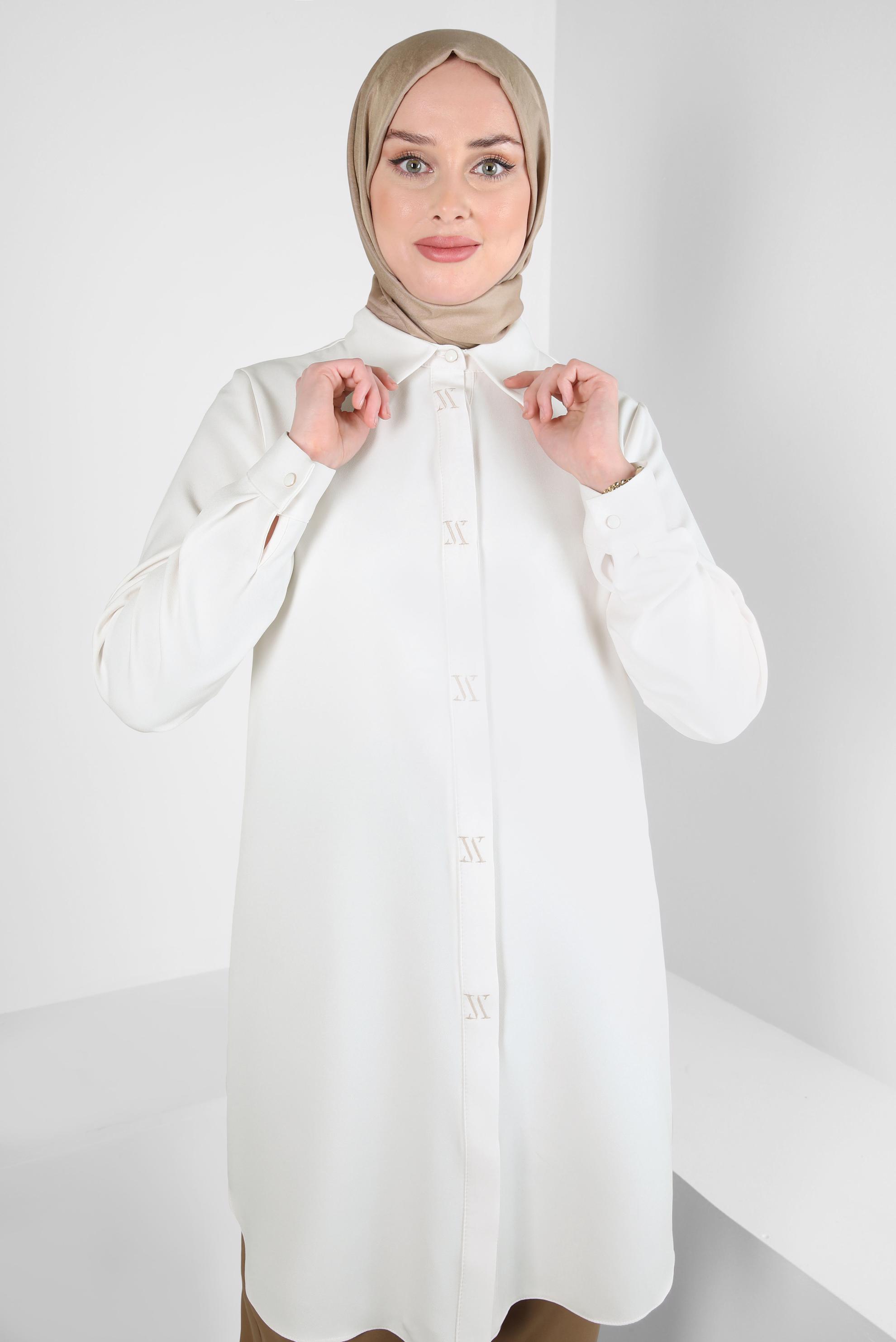 Tesettür giyim BEYAZ GÖMLEK YAKA TUNİK 44311