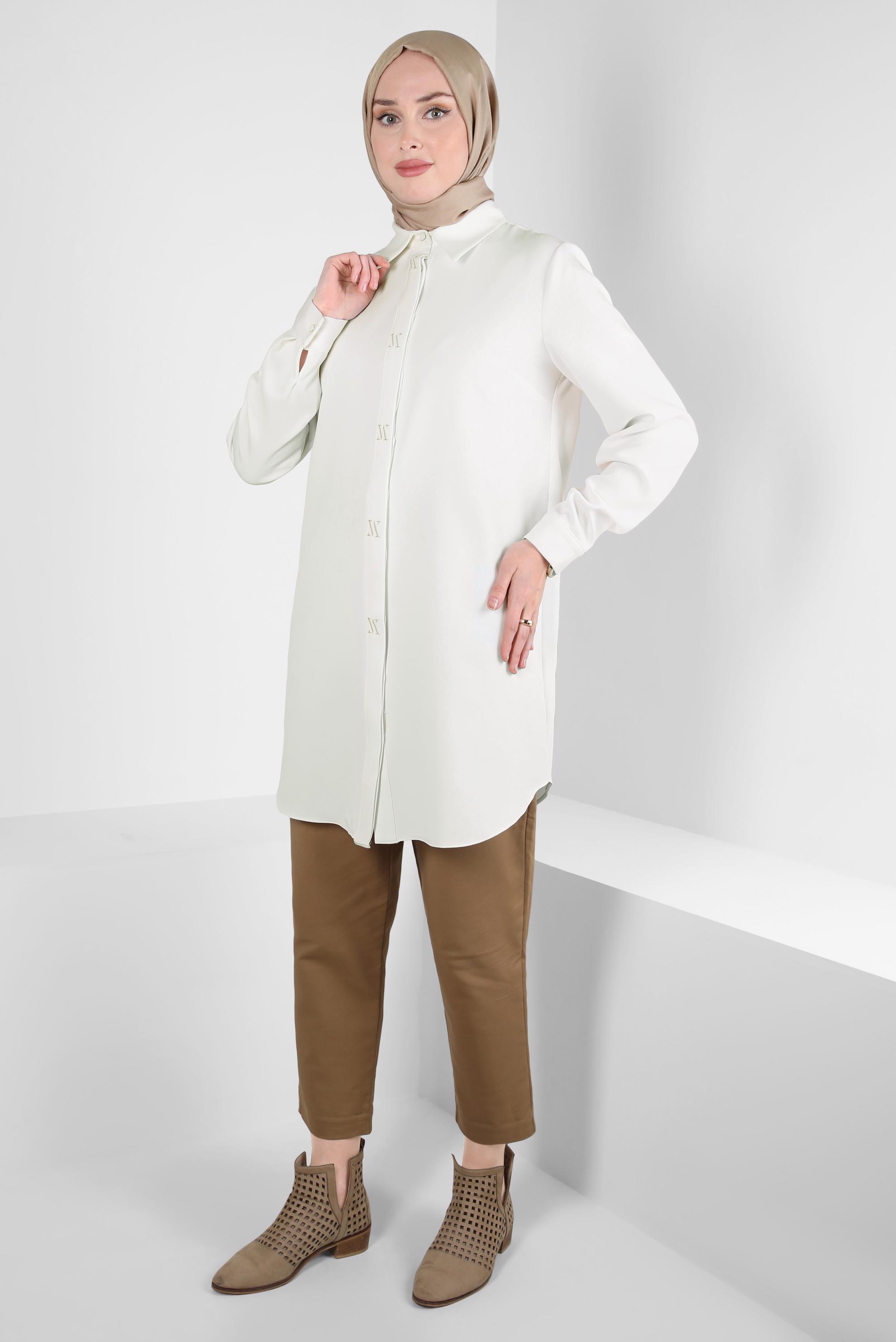 Tesettür giyim BEYAZ GÖMLEK YAKA TUNİK 44311