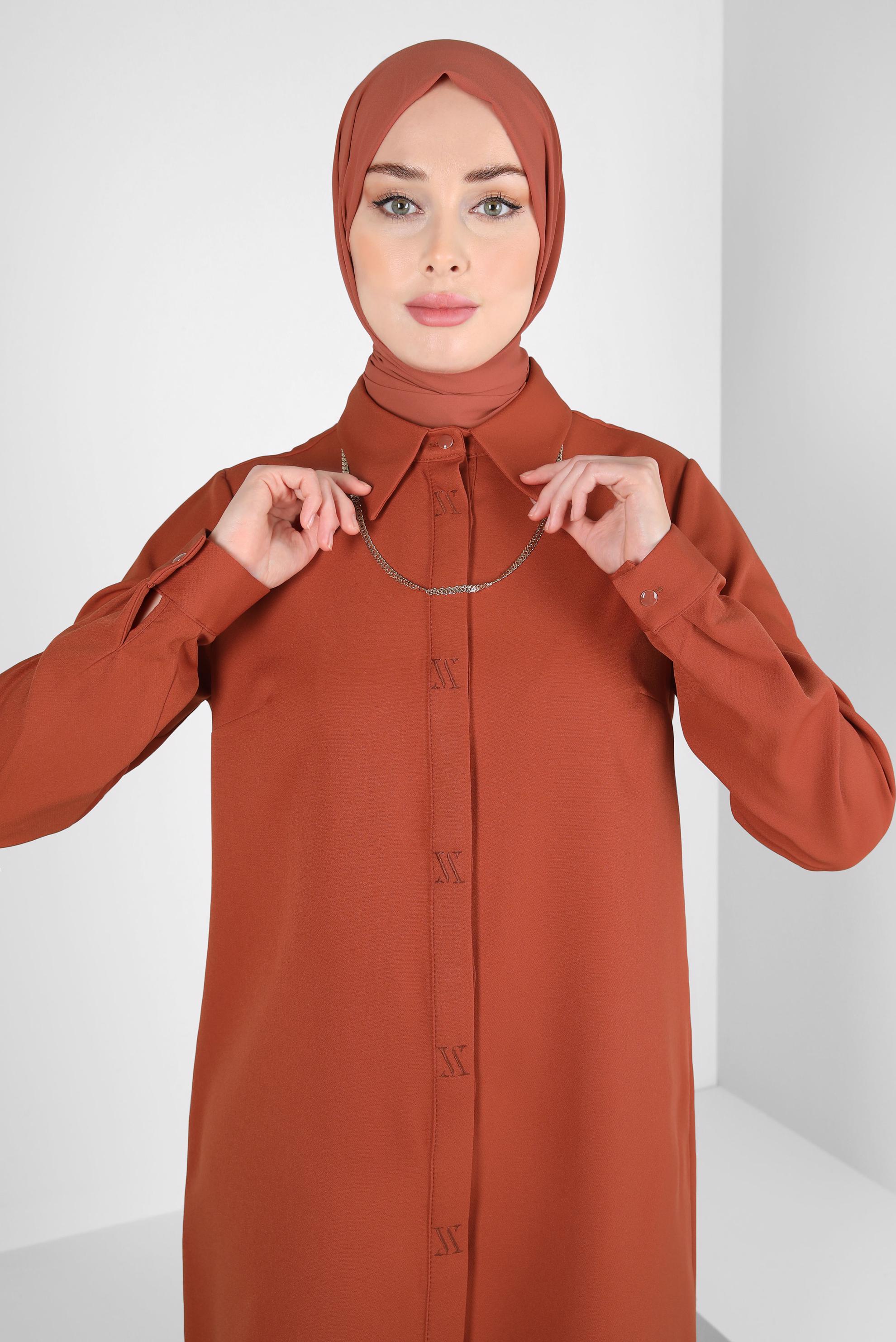Tesettür giyim TURUNCU GÖMLEK YAKA TUNİK 44311