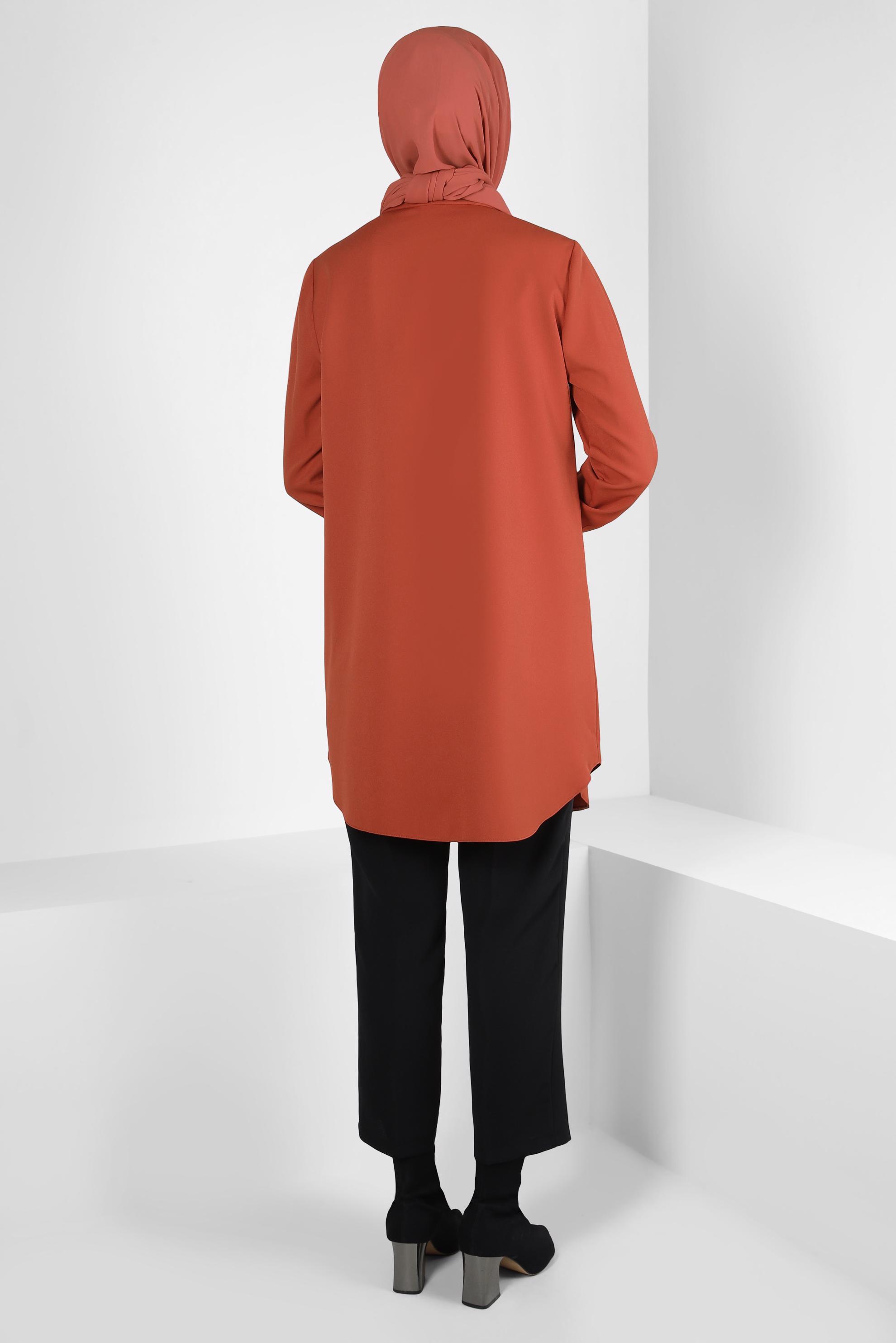 Tesettür giyim TURUNCU GÖMLEK YAKA TUNİK 44311