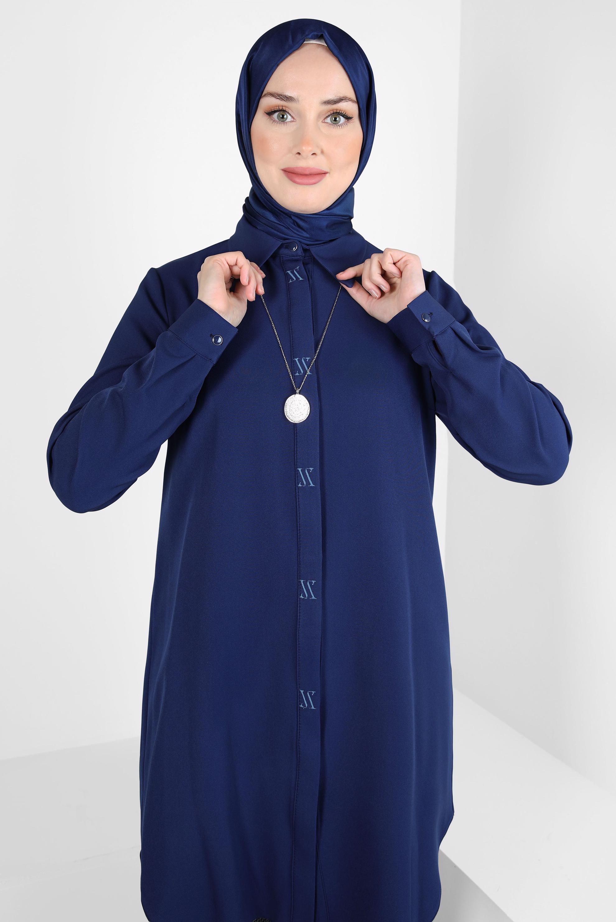 Tesettür giyim LACİVERT GÖMLEK YAKA TUNİK 44311