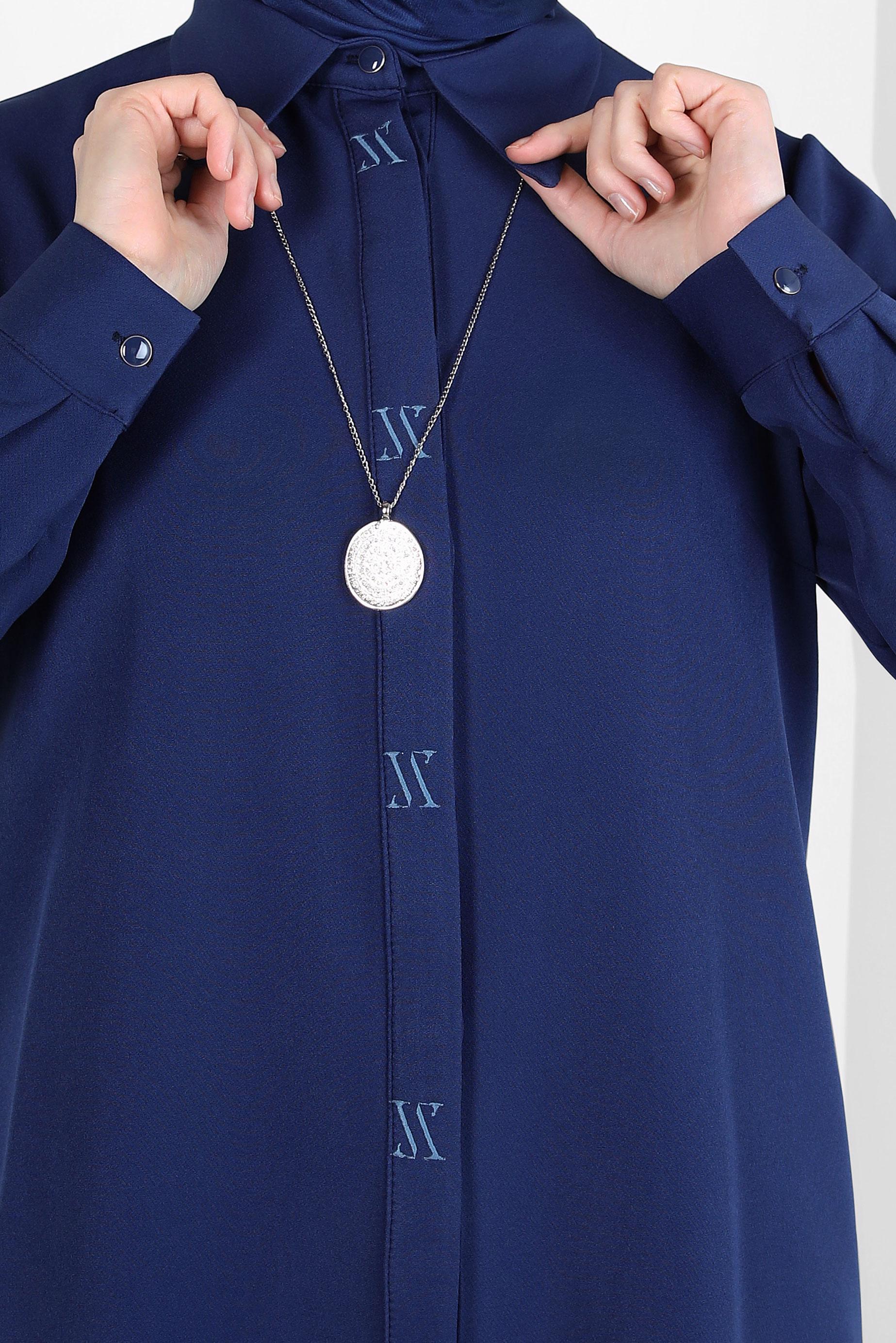 Tesettür giyim LACİVERT GÖMLEK YAKA TUNİK 44311