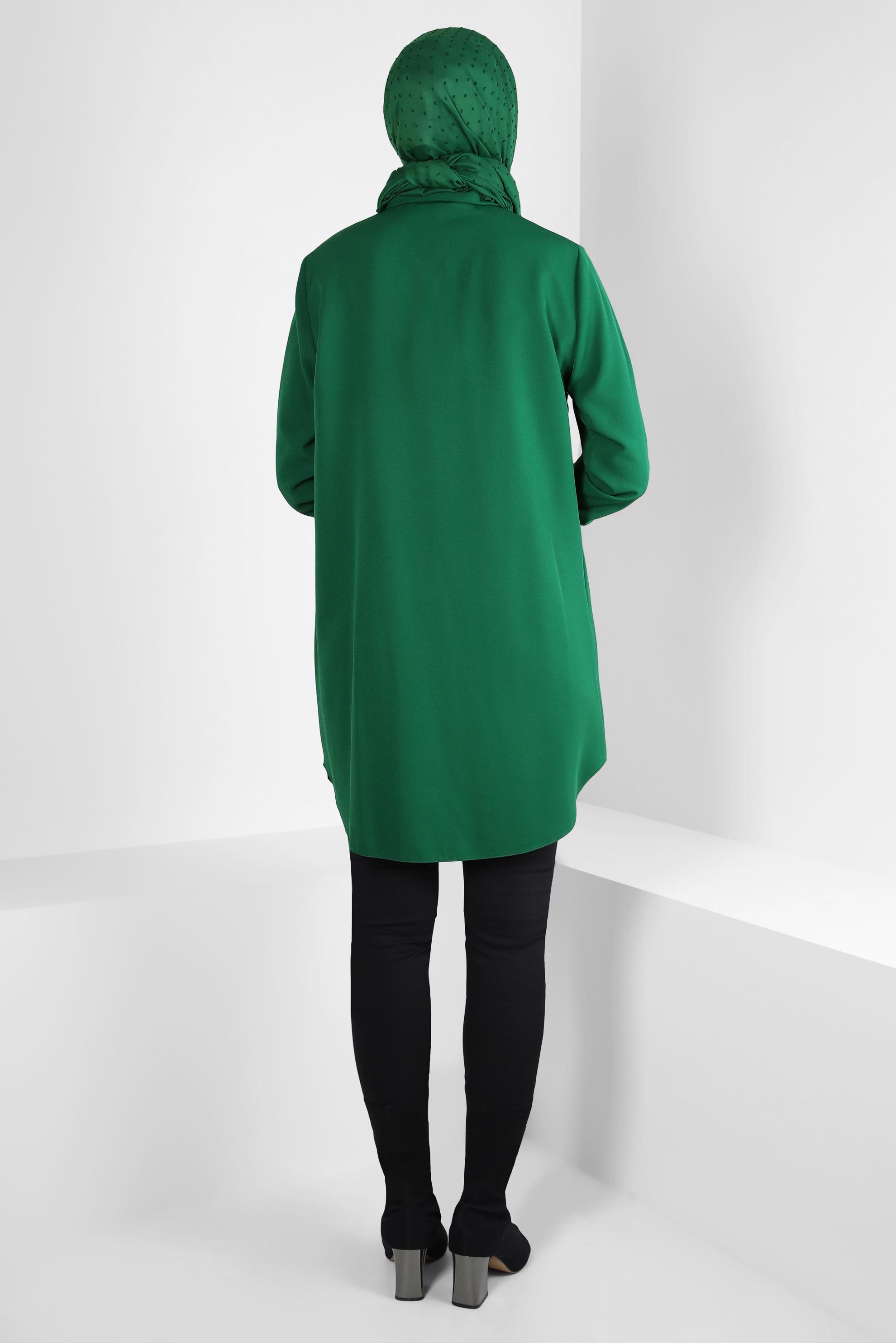 Tesettür giyim YEŞİL GÖMLEK YAKA TUNİK 44311