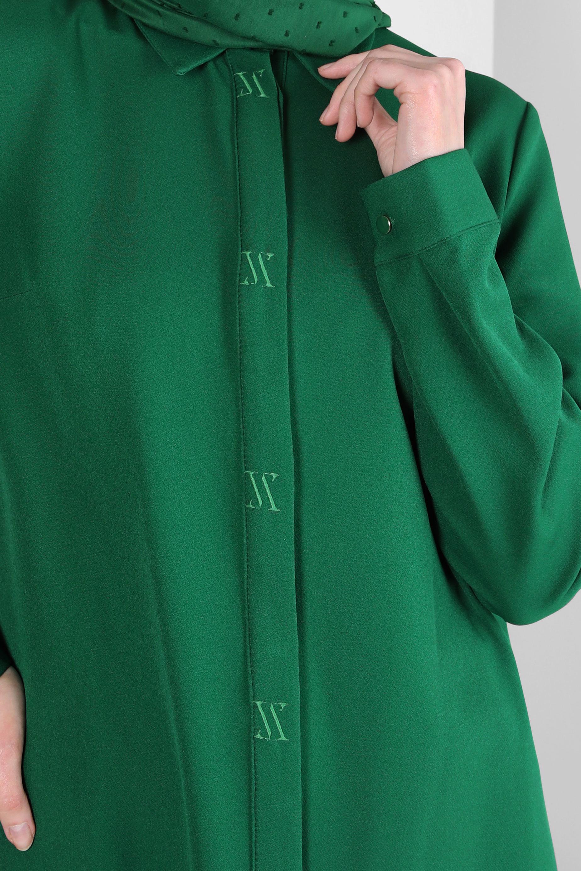 Tesettür giyim YEŞİL GÖMLEK YAKA TUNİK 44311